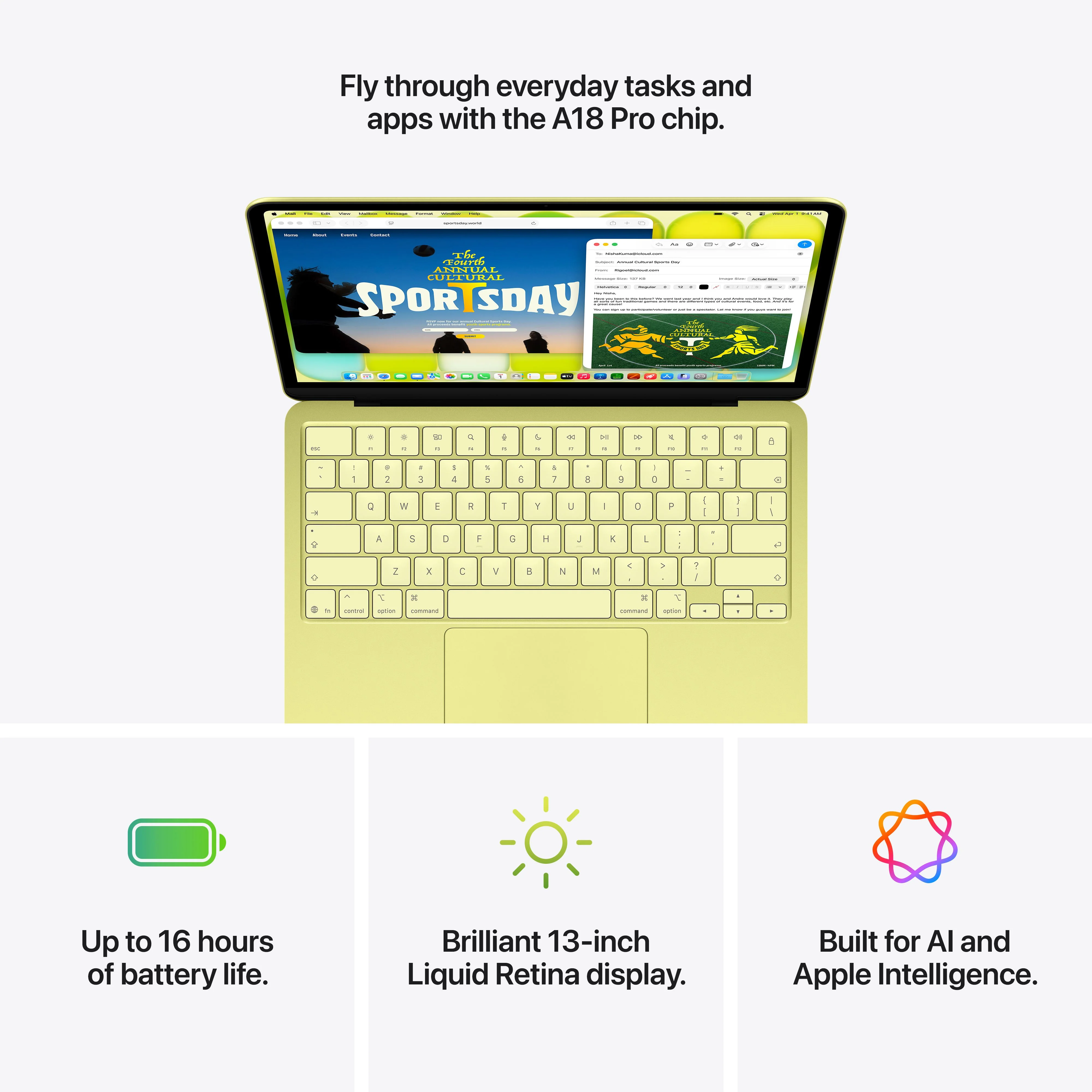 13-inch MacBook Neo: Apple A18 Pro chip with 6‑core CPU and 5‑core GPU, Magic Keyboard, 256GB SSD - Citrus - Deposit - Image 9