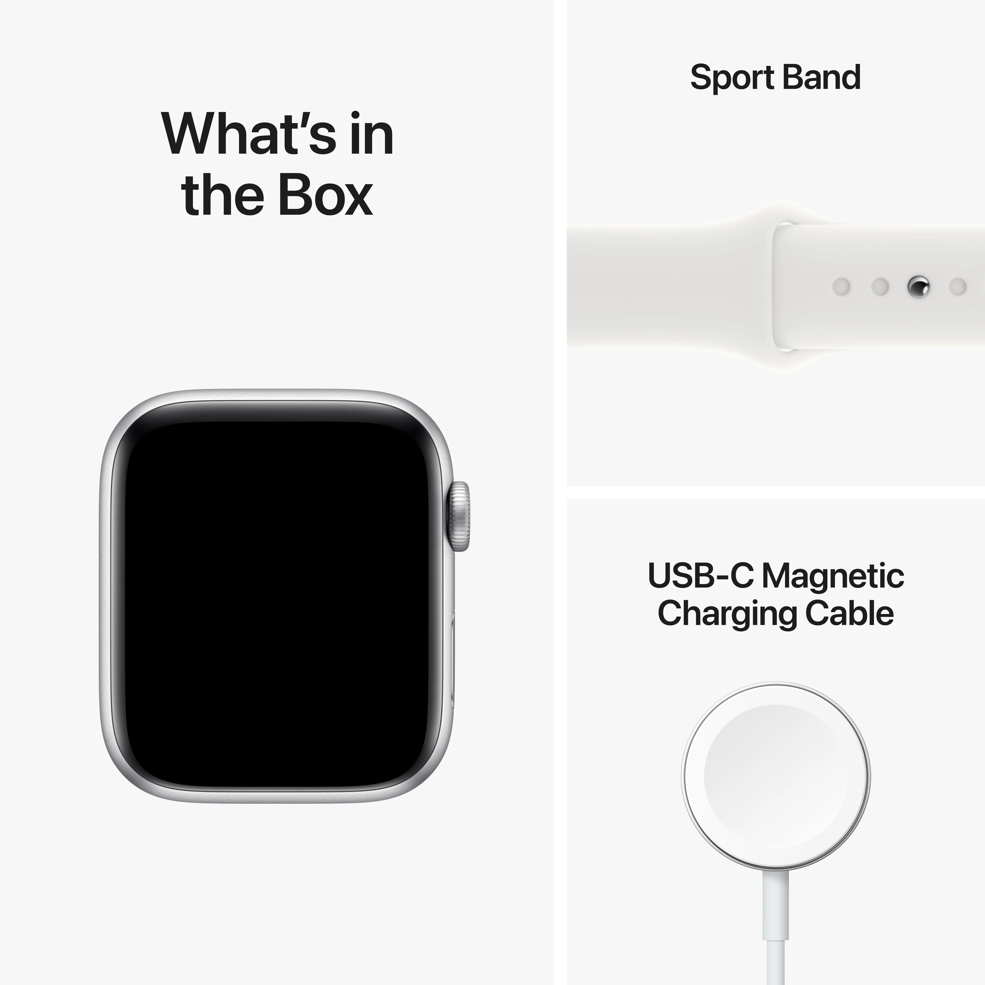 Apple Watch SE GPS 44mm Silver Aluminium Case with White Sport Band - Regular - Image 9