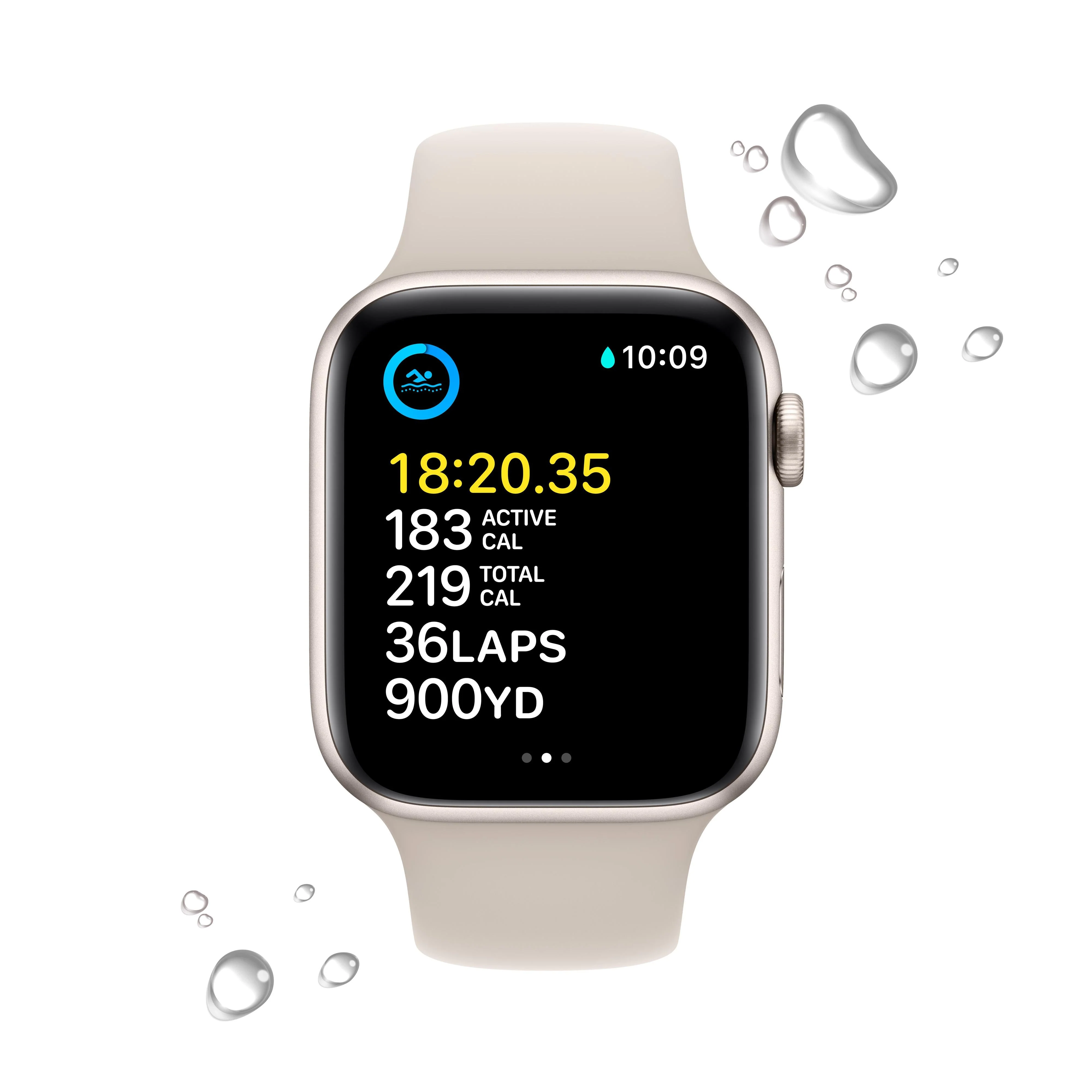 Apple Watch SE GPS + Cellular 44mm Starlight Aluminium Case with Starlight Sport Band - Regular - Image 4