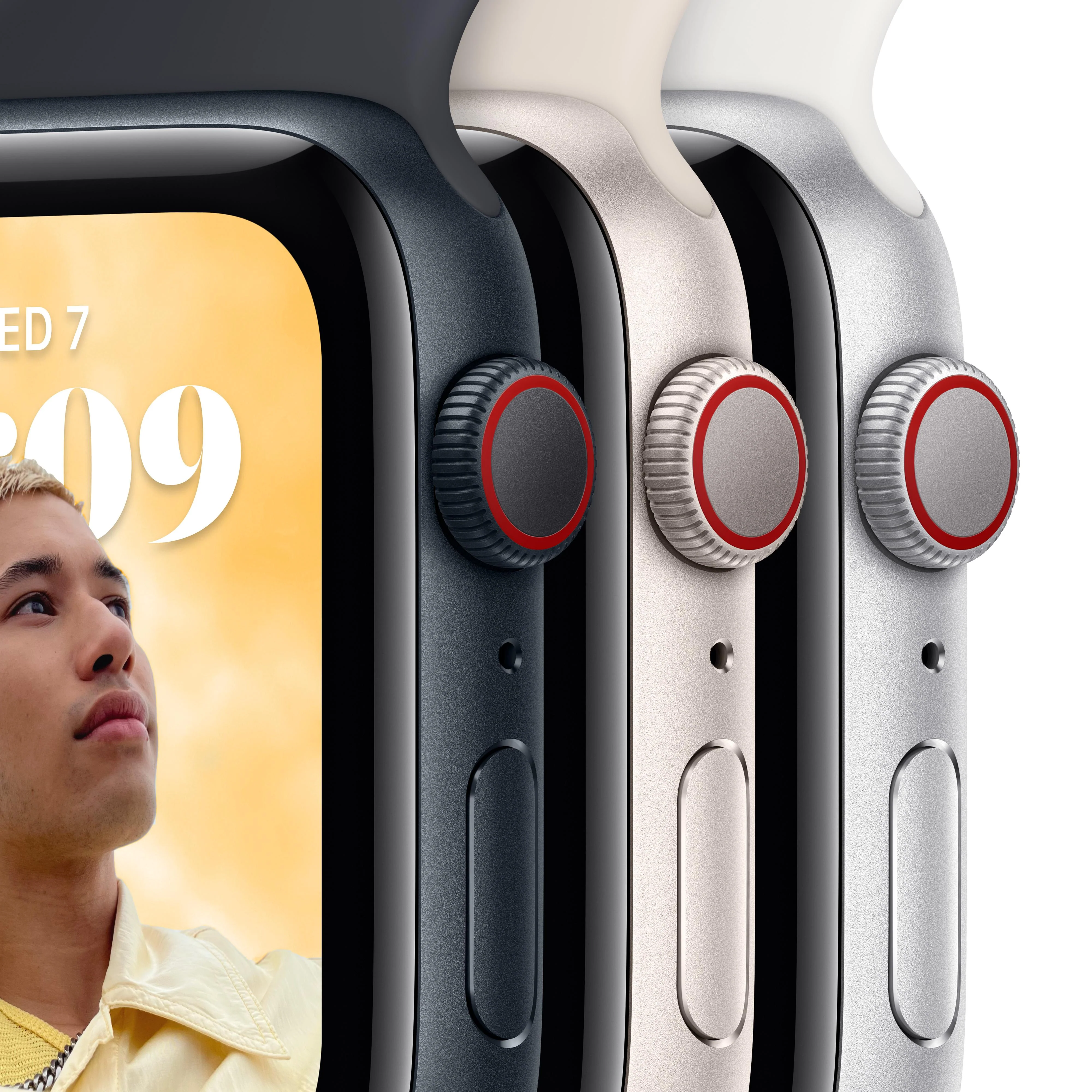 Apple Watch SE GPS + Cellular 44mm Silver Aluminium Case with White Sport Band - Regular - Image 3