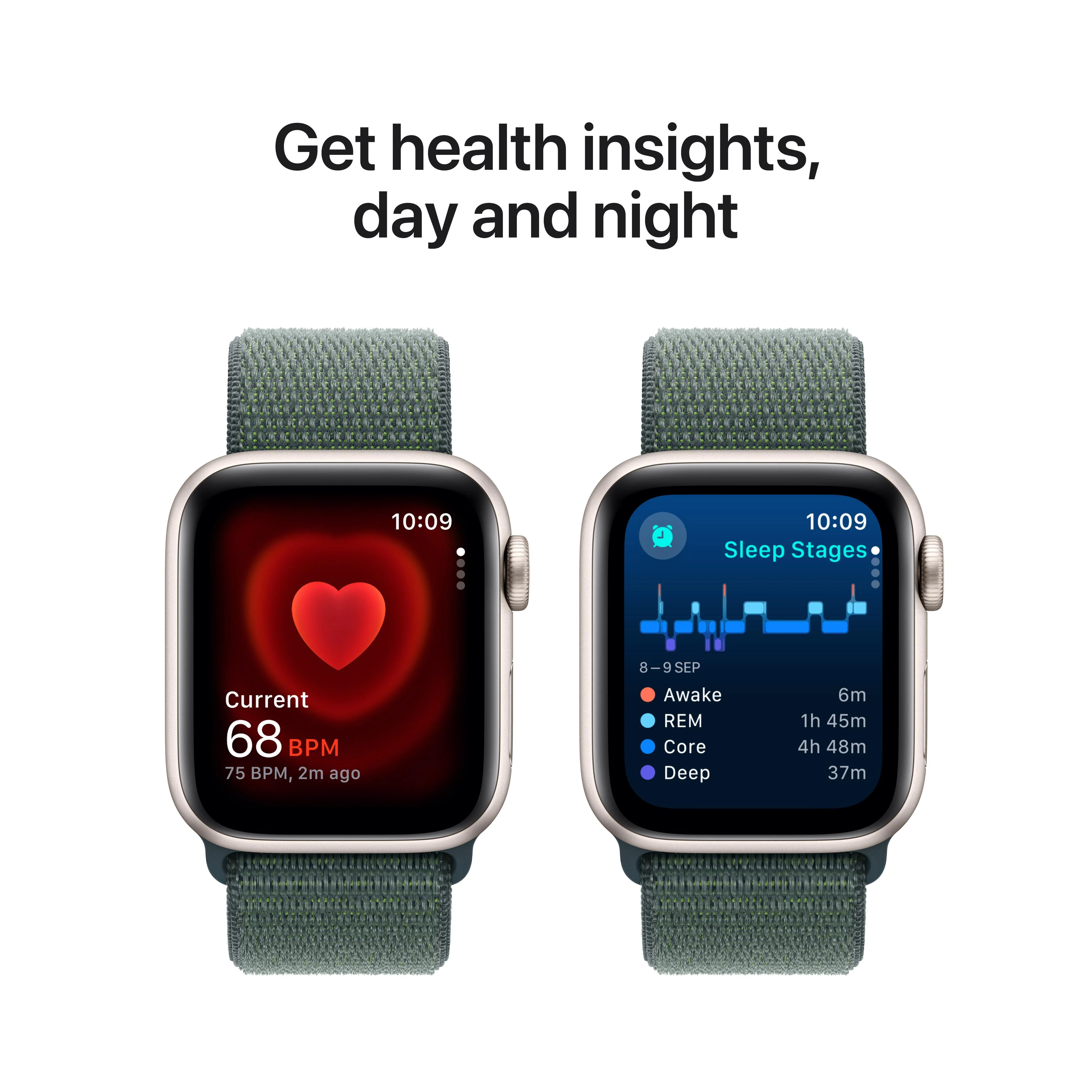 Apple Watch SE GPS + Cellular 40mm Starlight Aluminium Case with Lake Green Sport Loop - Image 5