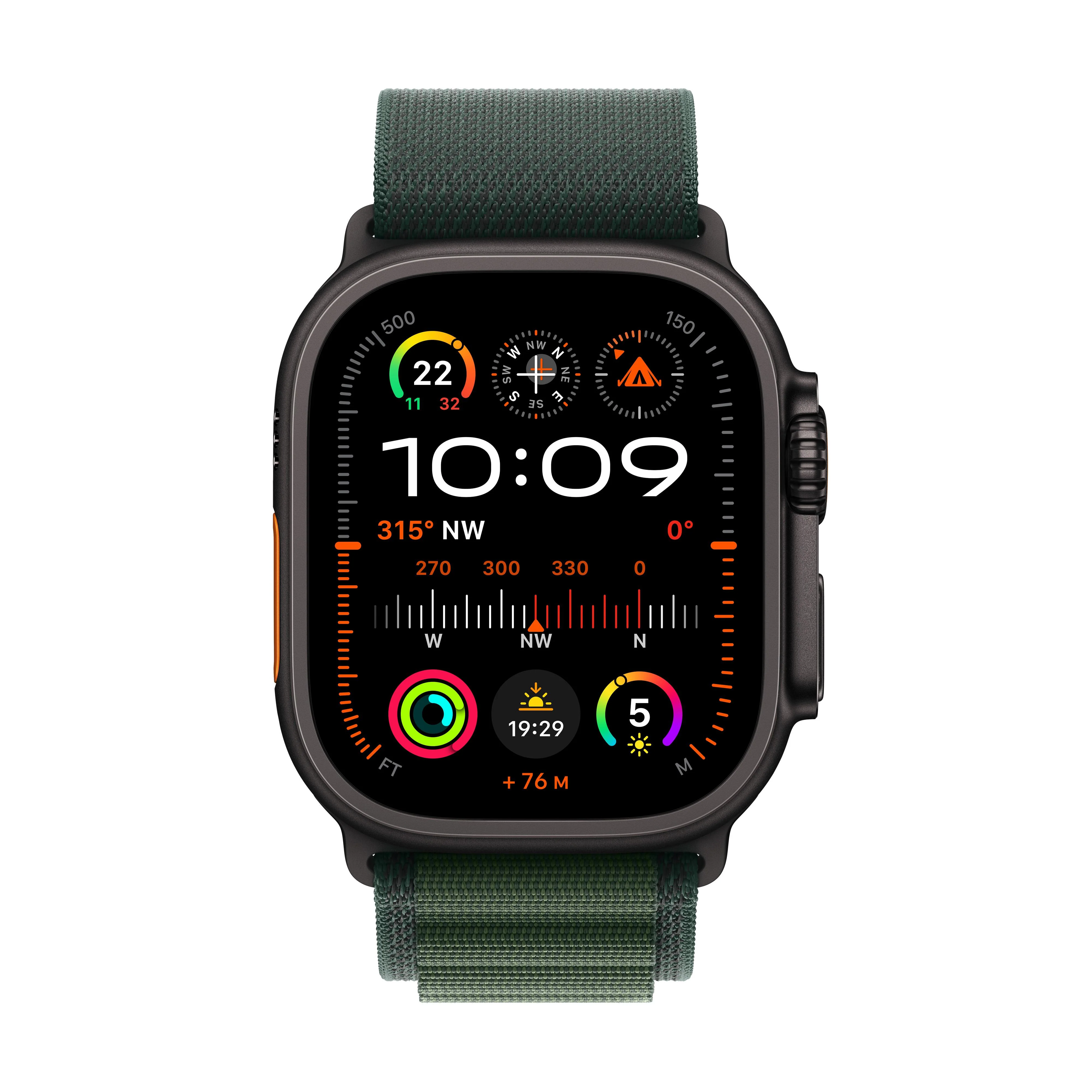 Apple Watch Ultra 2 GPS + Cellular 49mm Black Titanium Case with Dark Green Alpine Loop - M - Image 2