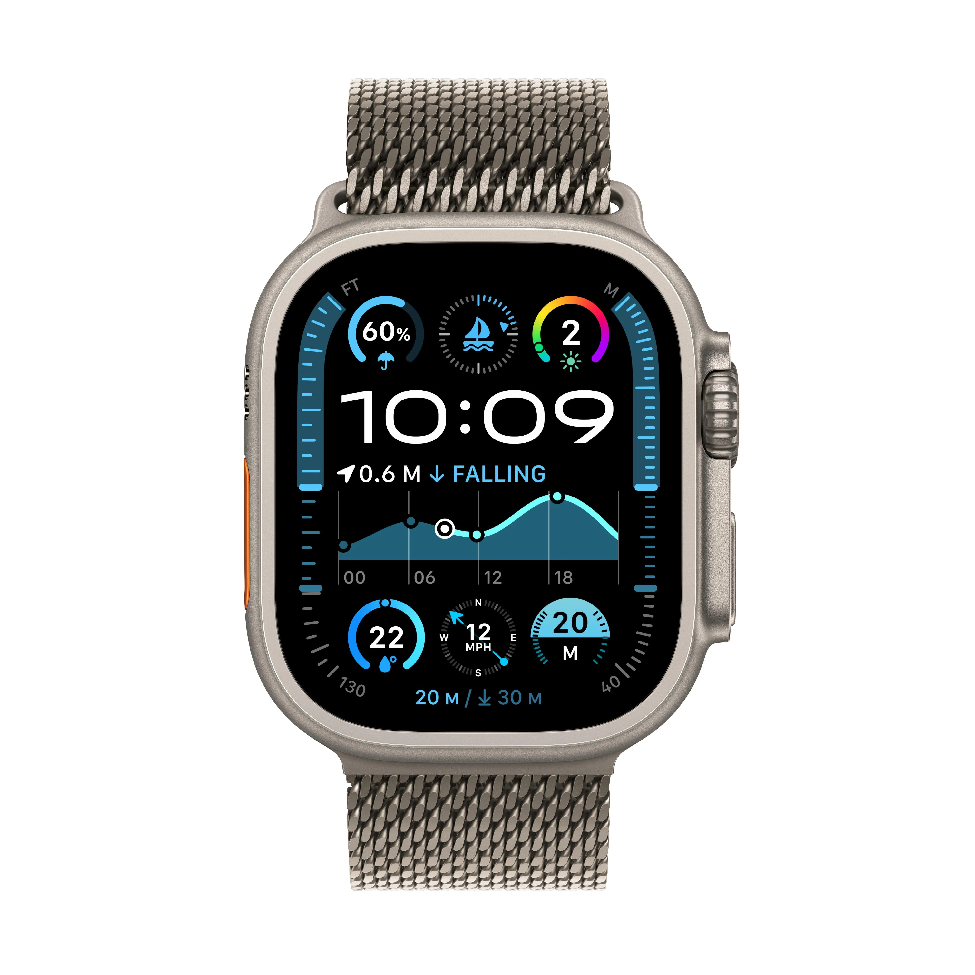 Apple Watch Ultra 2 GPS + Cellular 49mm Natural Titanium Case with Natural Titanium Milanese Loop - Medium - Image 2