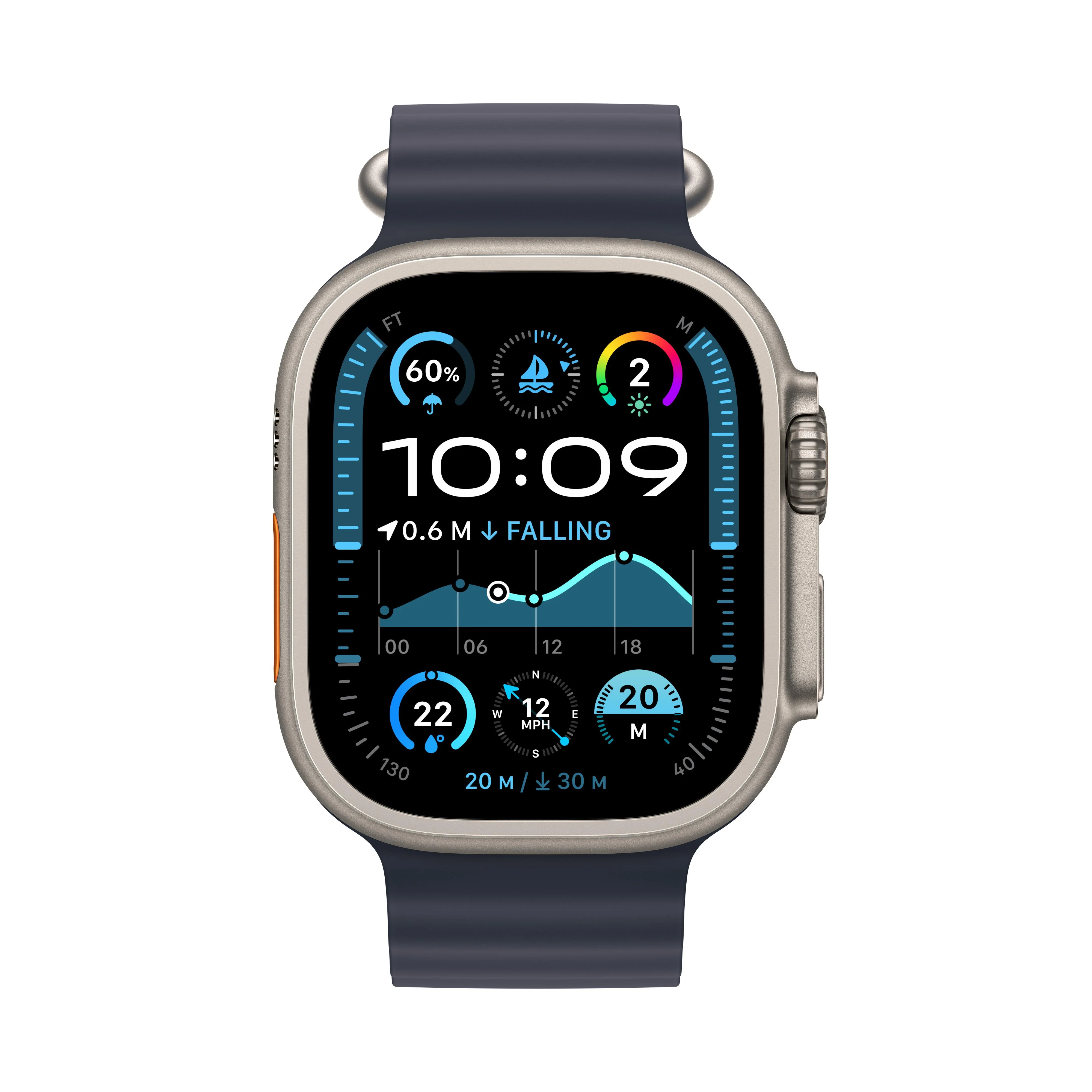 Apple Watch Ultra 2 GPS + Cellular 49mm Natural Titanium Case with Navy Ocean Band - Image 2