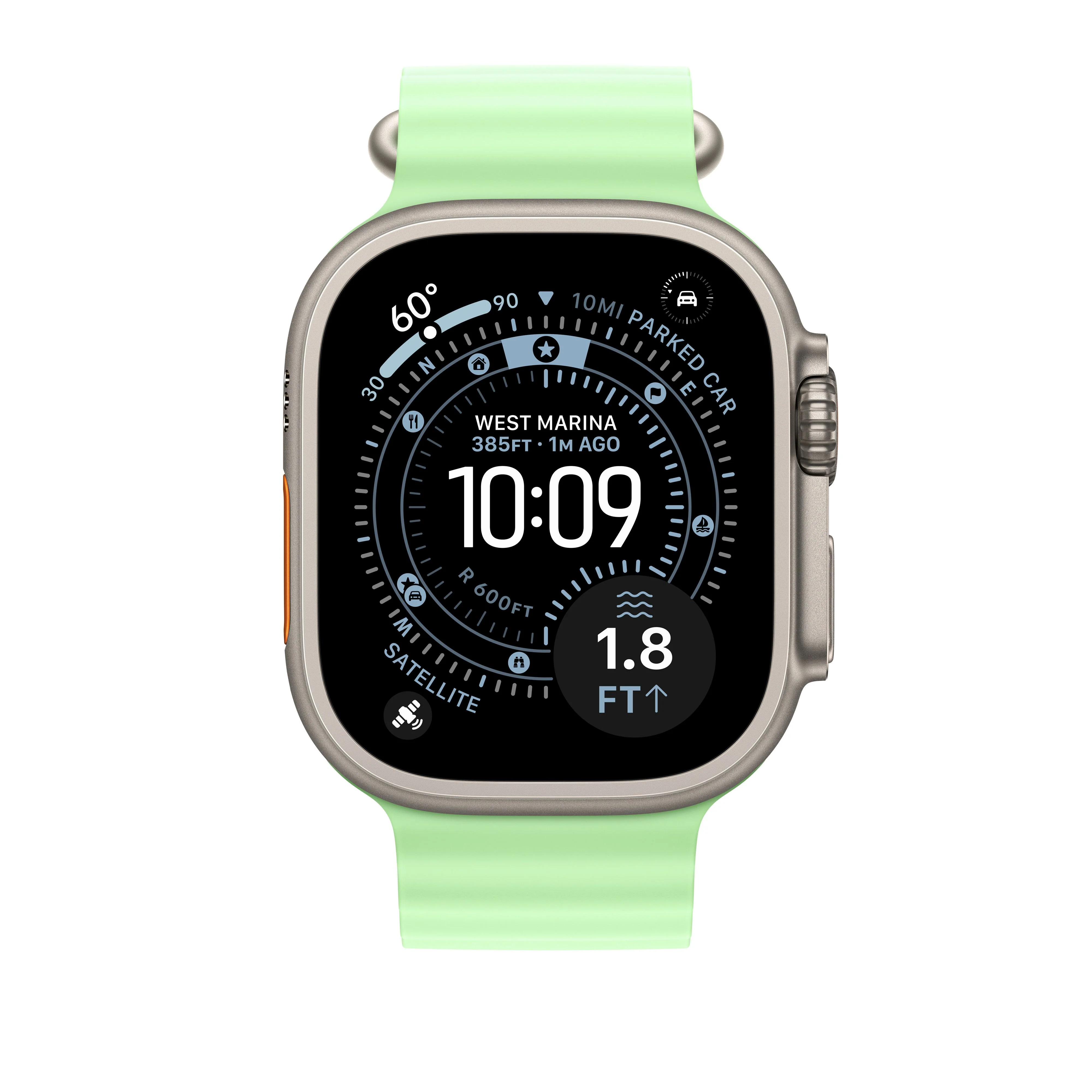 49mm Neon Green Ocean Band - Natural Titanium Finish - Image 3