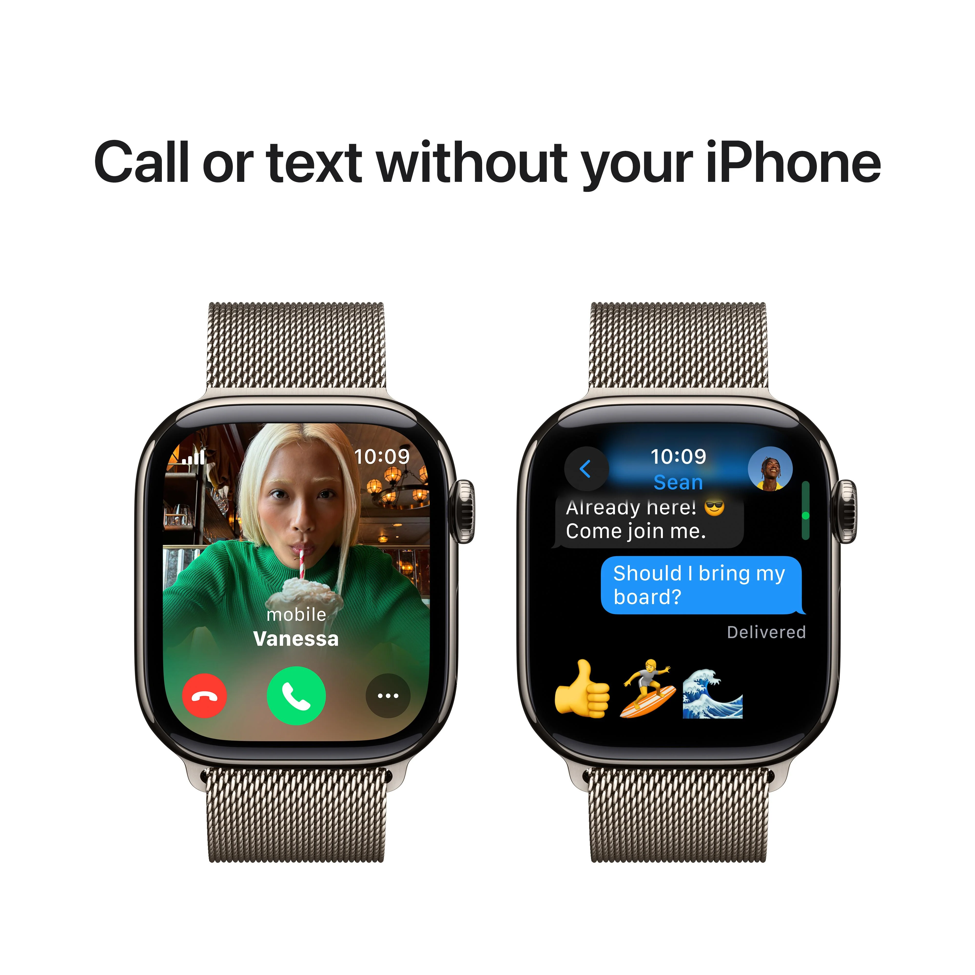Apple Watch Series 10 GPS + Cellular 42mm Natural Titanium Case with Natural Milanese Loop - Image 7