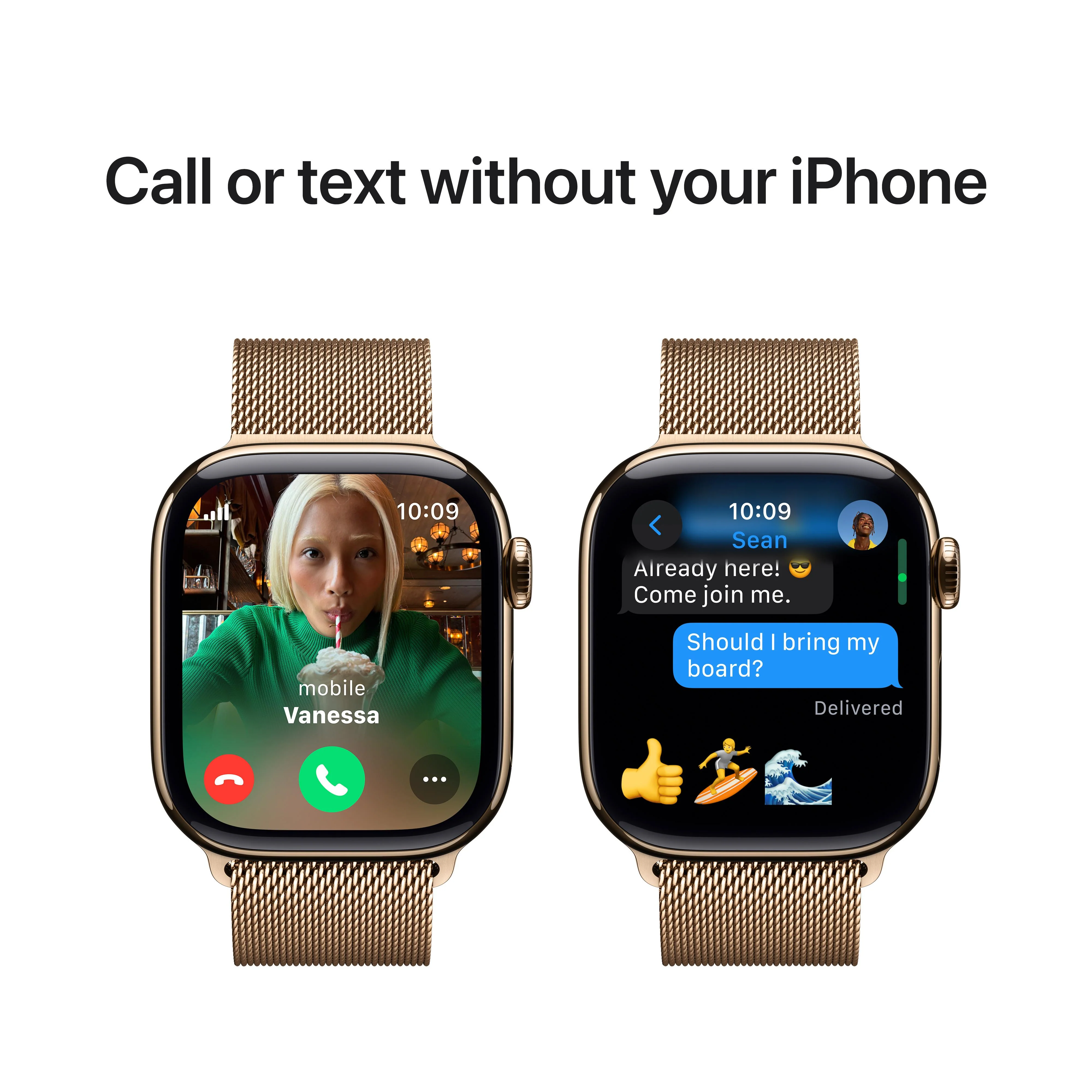Apple Watch Series 10 GPS + Cellular 42mm Gold Titanium Case with Gold Milanese Loop - Image 7