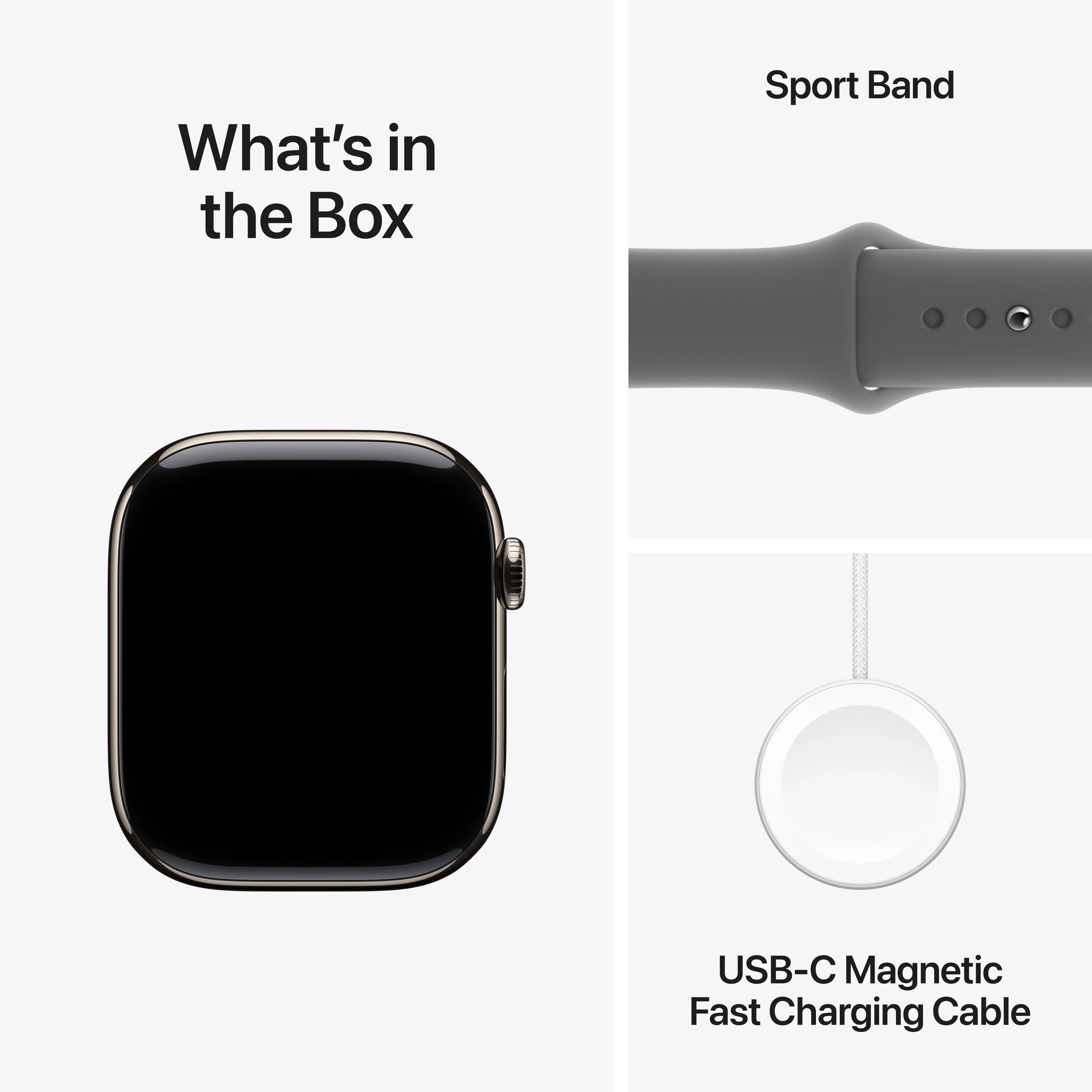 Apple Watch Series 10 GPS + Cellular 46mm Natural Titanium Case with Stone Grey Sport Band - S/M - Image 9