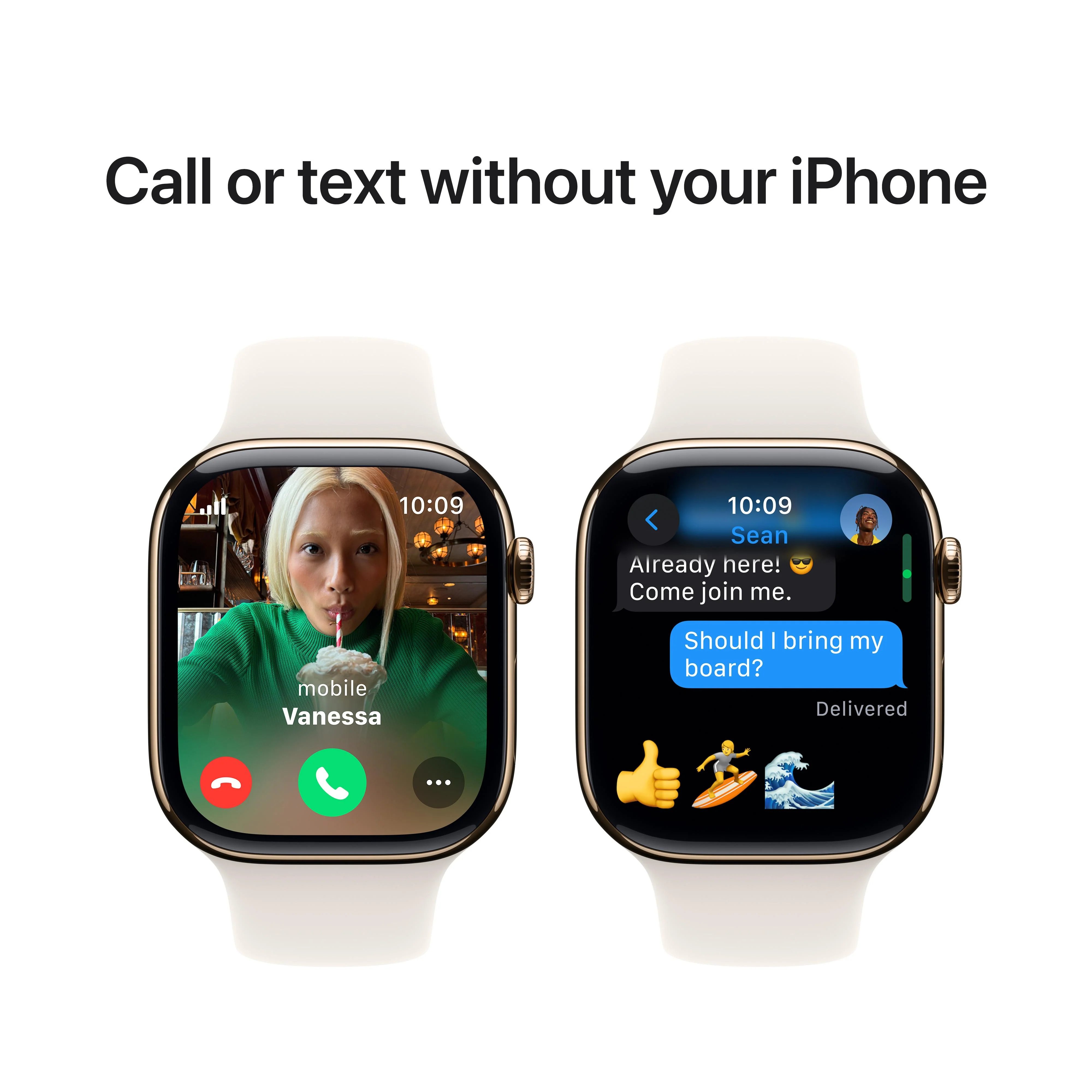 Apple Watch Series 10 GPS + Cellular 46mm Gold Titanium Case with Starlight Sport Band - S/M - Image 7