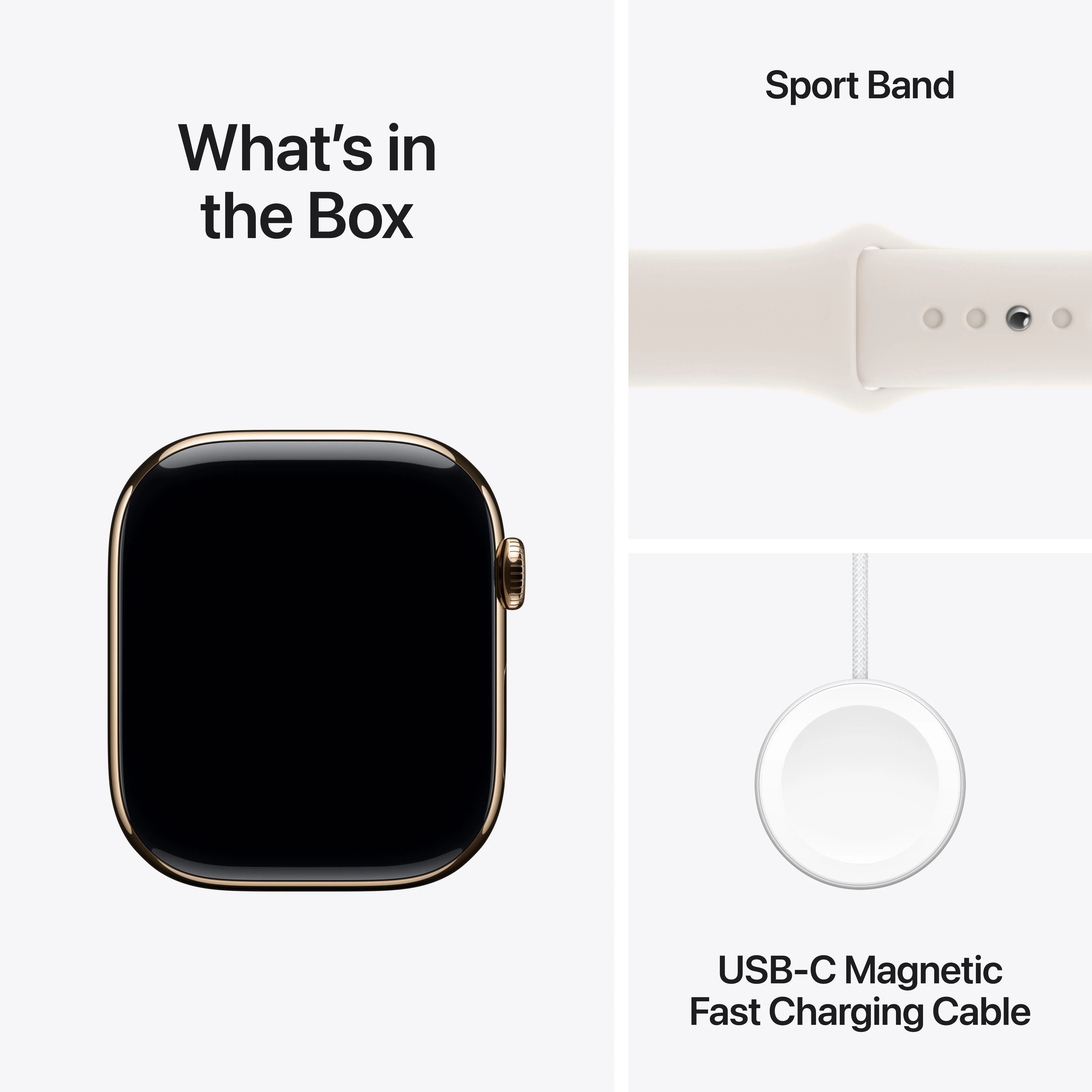 Apple Watch Series 10 GPS + Cellular 46mm Gold Titanium Case with Starlight Sport Band - S/M - Image 9