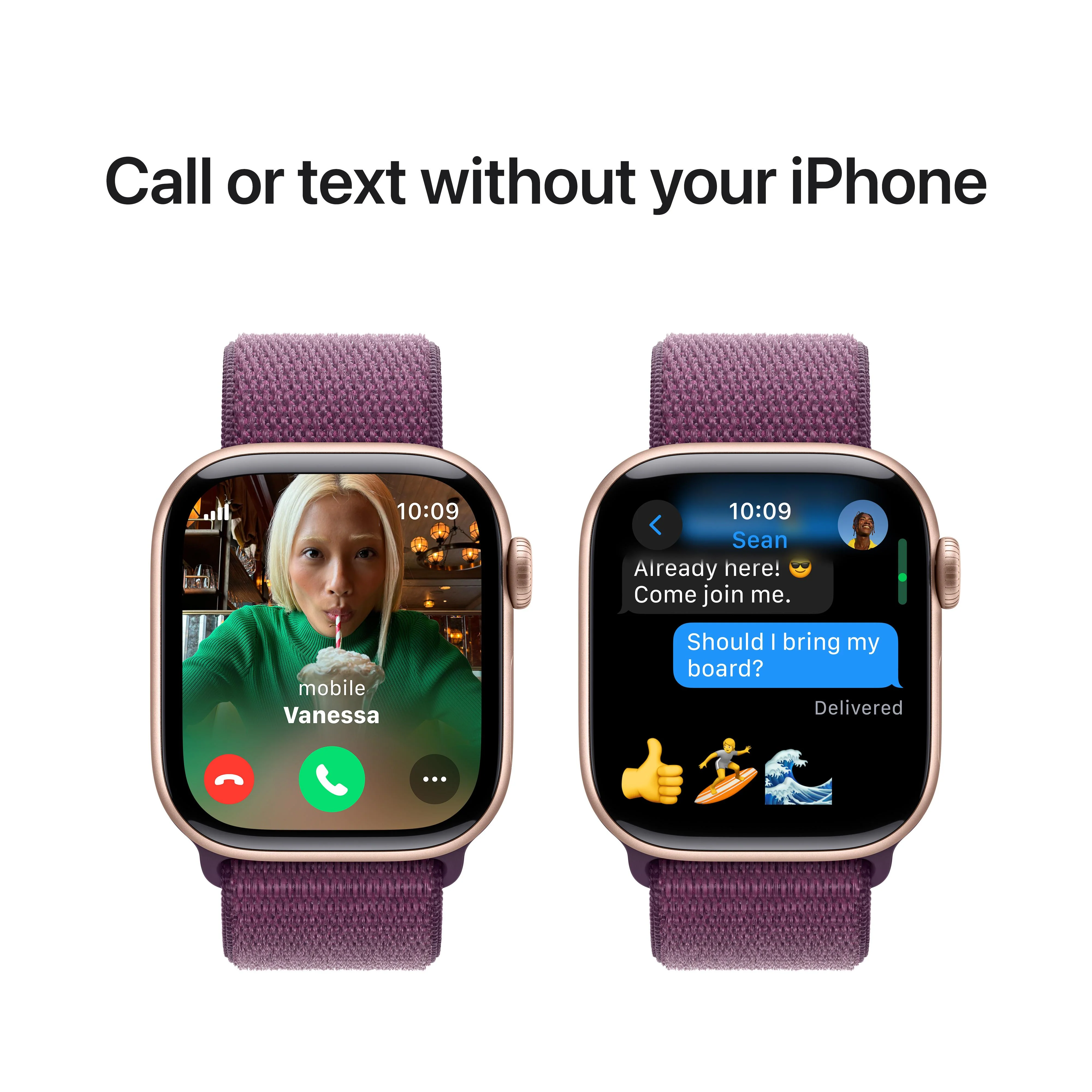 Apple Watch Series 10 GPS + Cellular 42mm Rose Gold Aluminium Case with Plum Sport Loop - Image 7