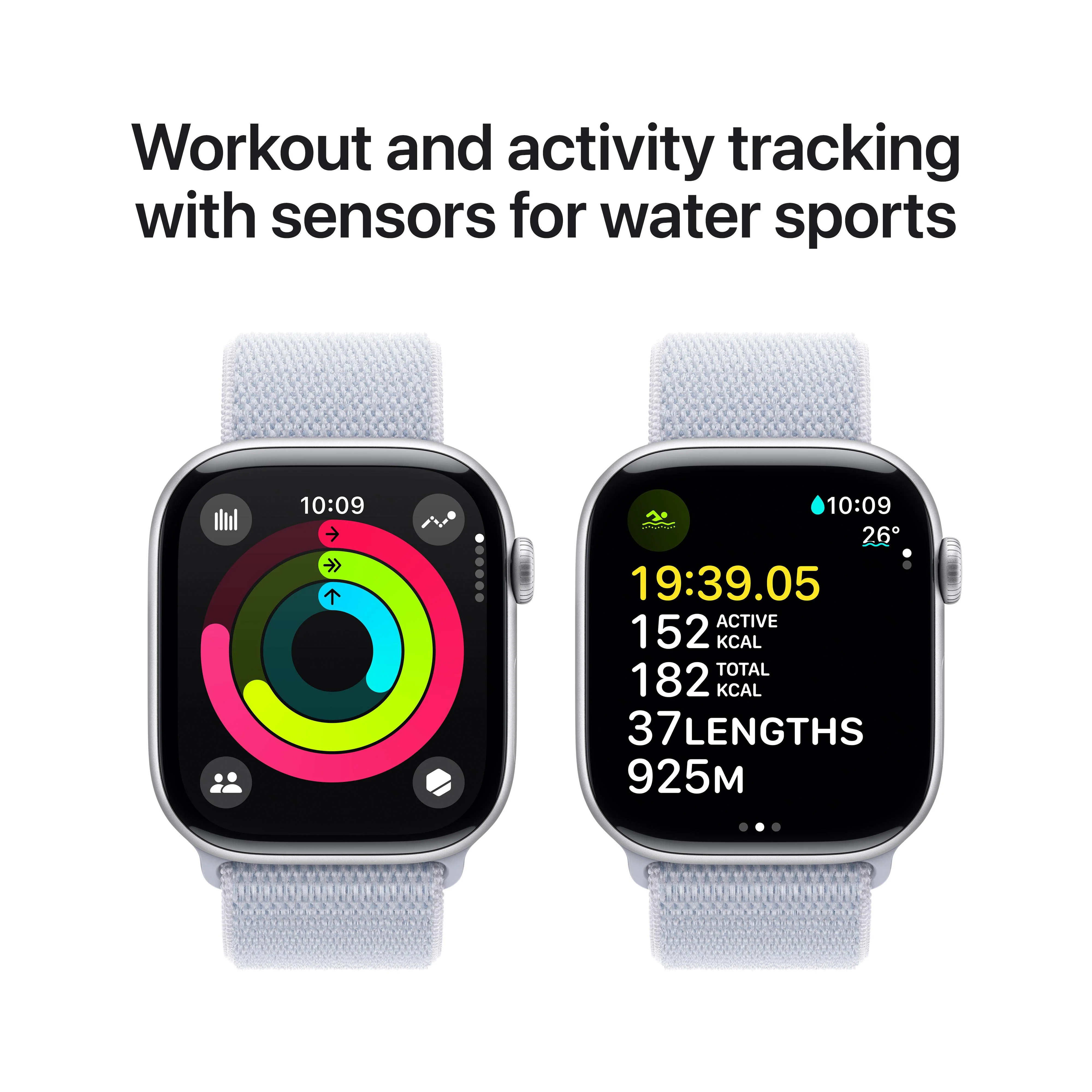 Apple Watch Series 10 GPS + Cellular 46mm Silver Aluminium Case with Blue Cloud Sport Loop - Image 4