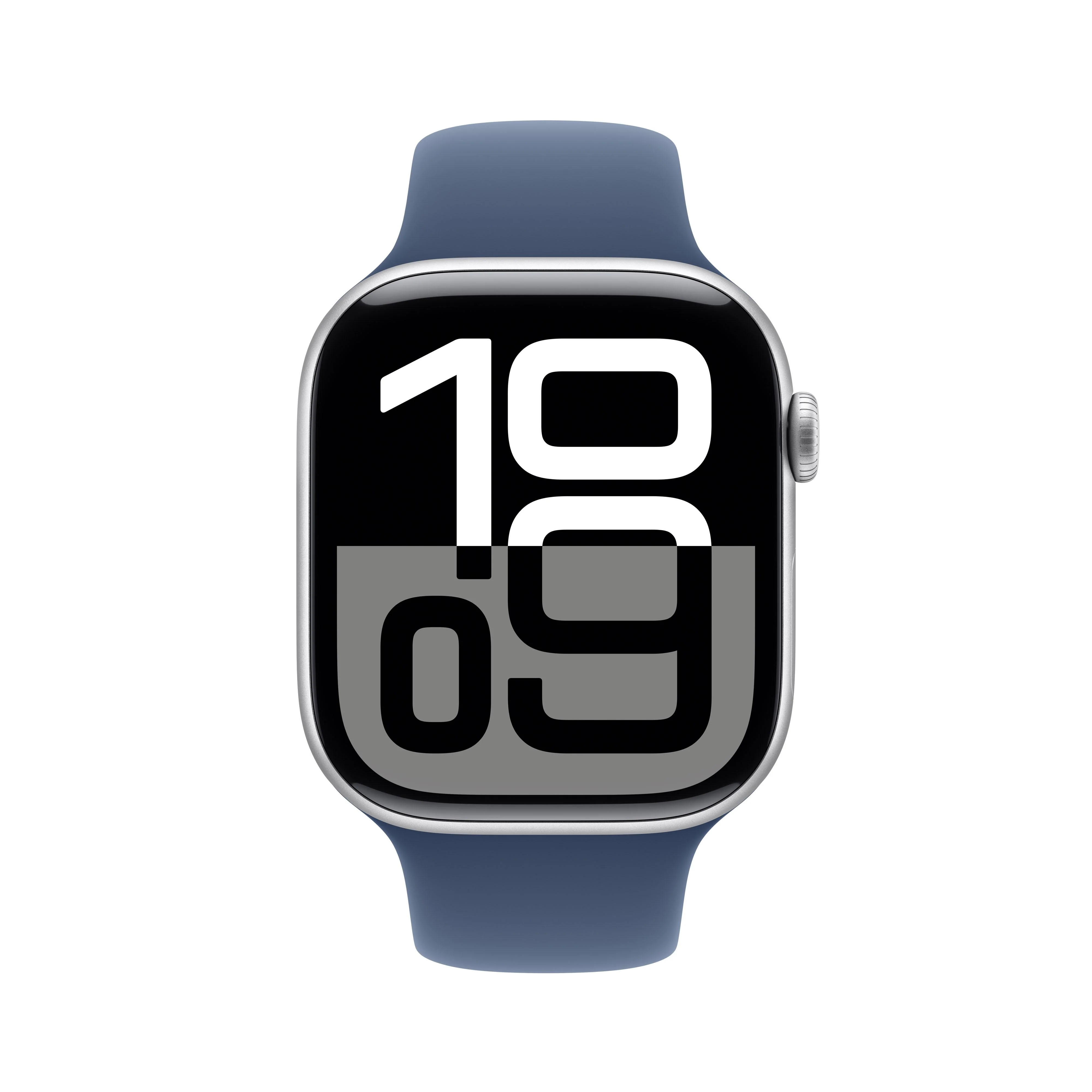 Apple Watch Series 10 GPS 46mm Silver Aluminium Case with Denim Sport Band - S/M - Image 2