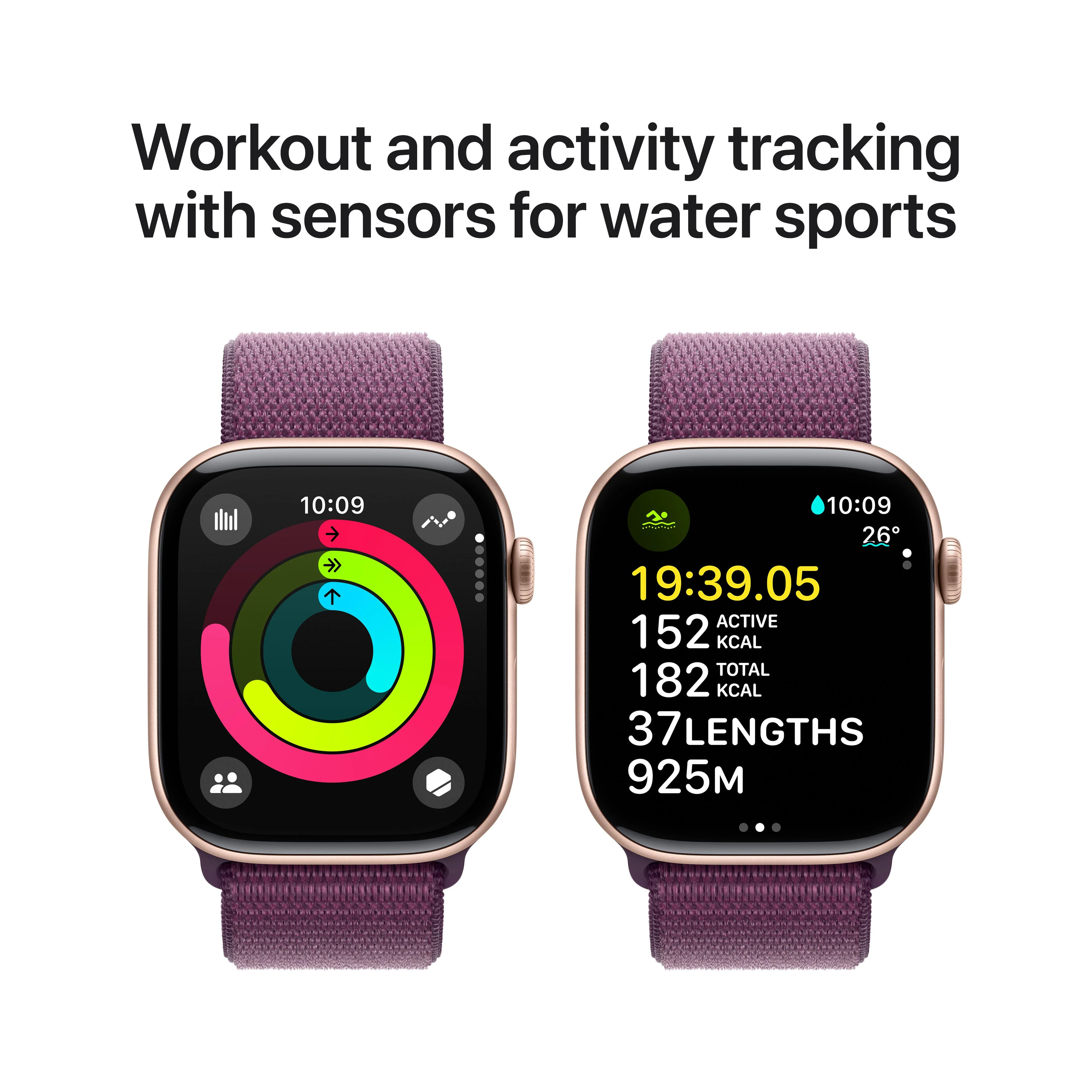 Apple Watch Series 10 GPS 46mm Rose Gold Aluminium Case with Plum Sport Loop - Image 4