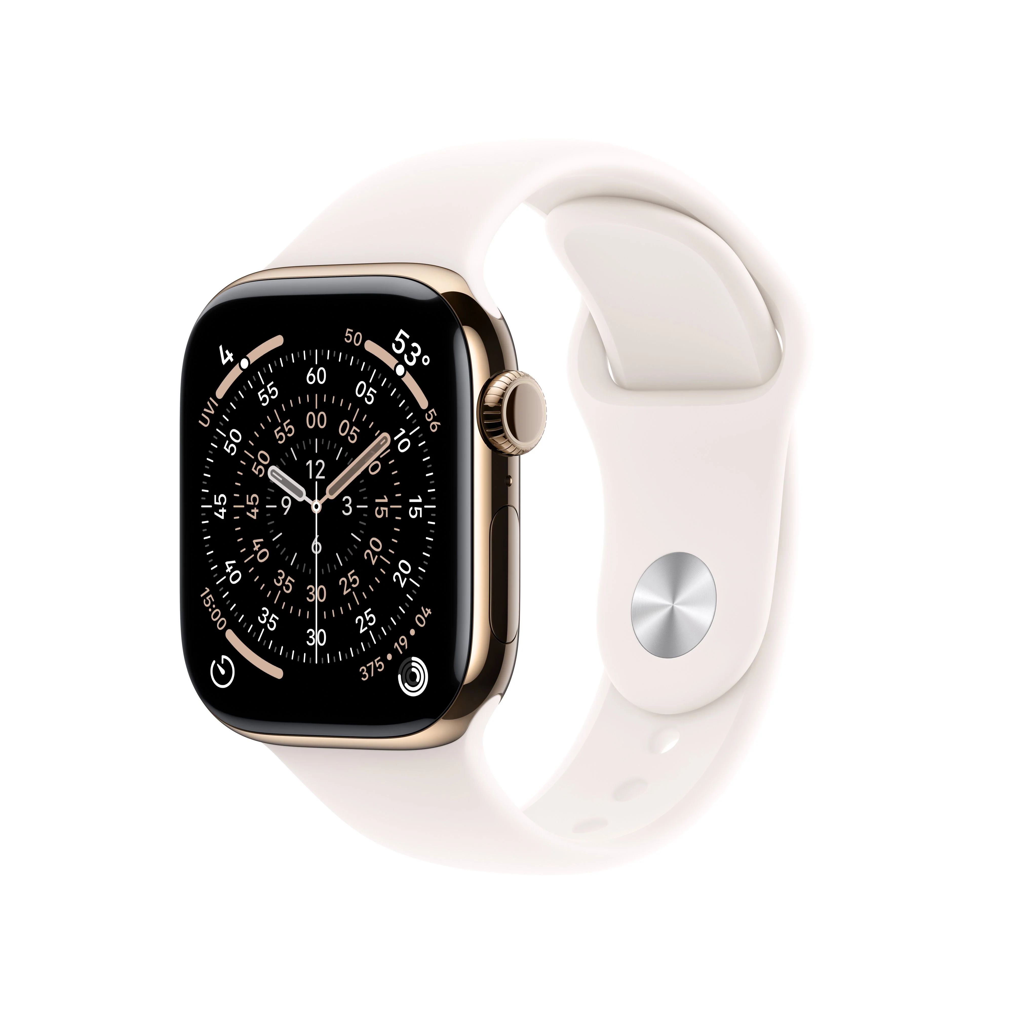 Apple Watch Series 11 GPS + Cellular 42mm Gold Titanium Case with Light Blush Sport Band - S/M