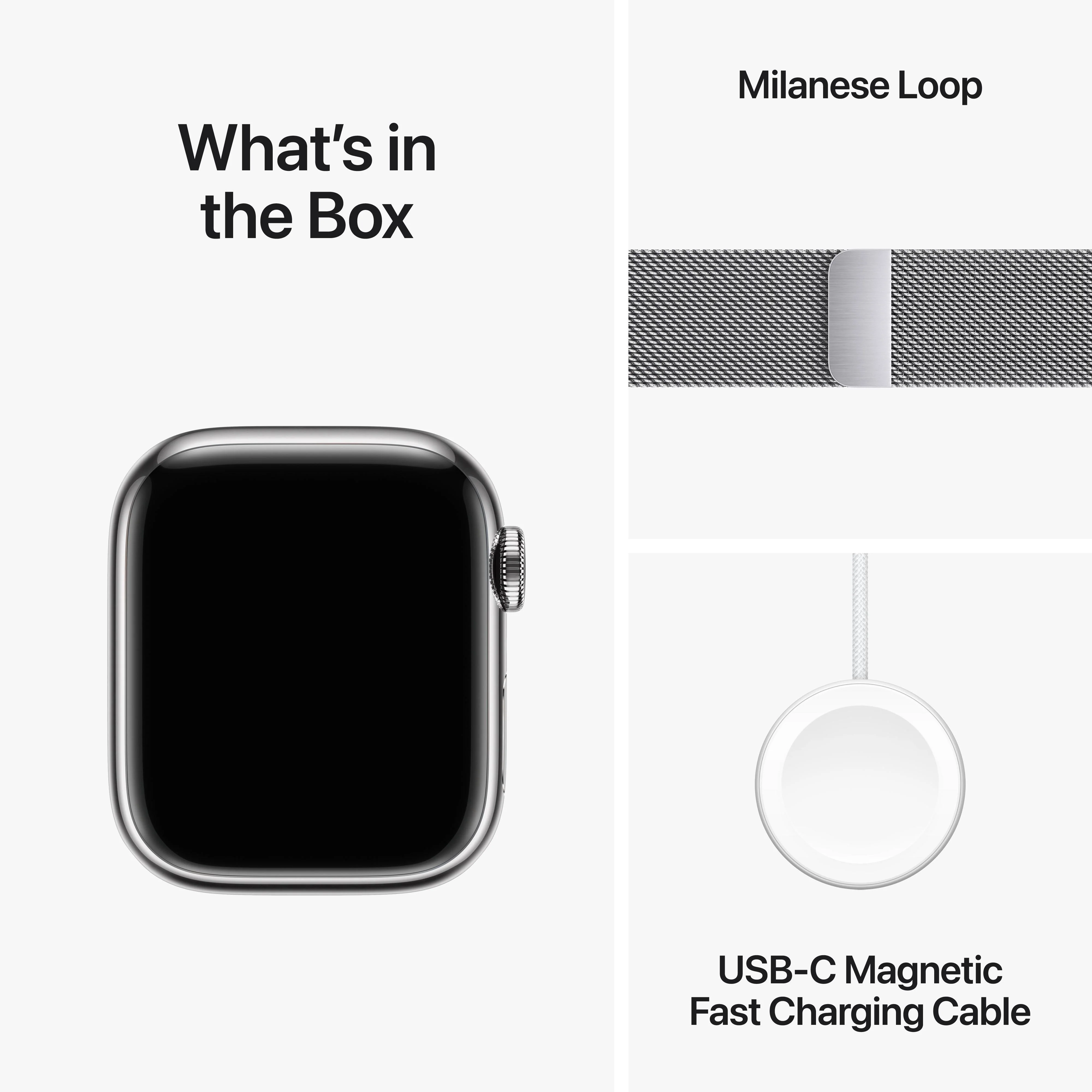 Apple Watch Series 9 GPS + Cellular 41mm Silver Stainless Steel Case with Silver Milanese Loop - Image 10
