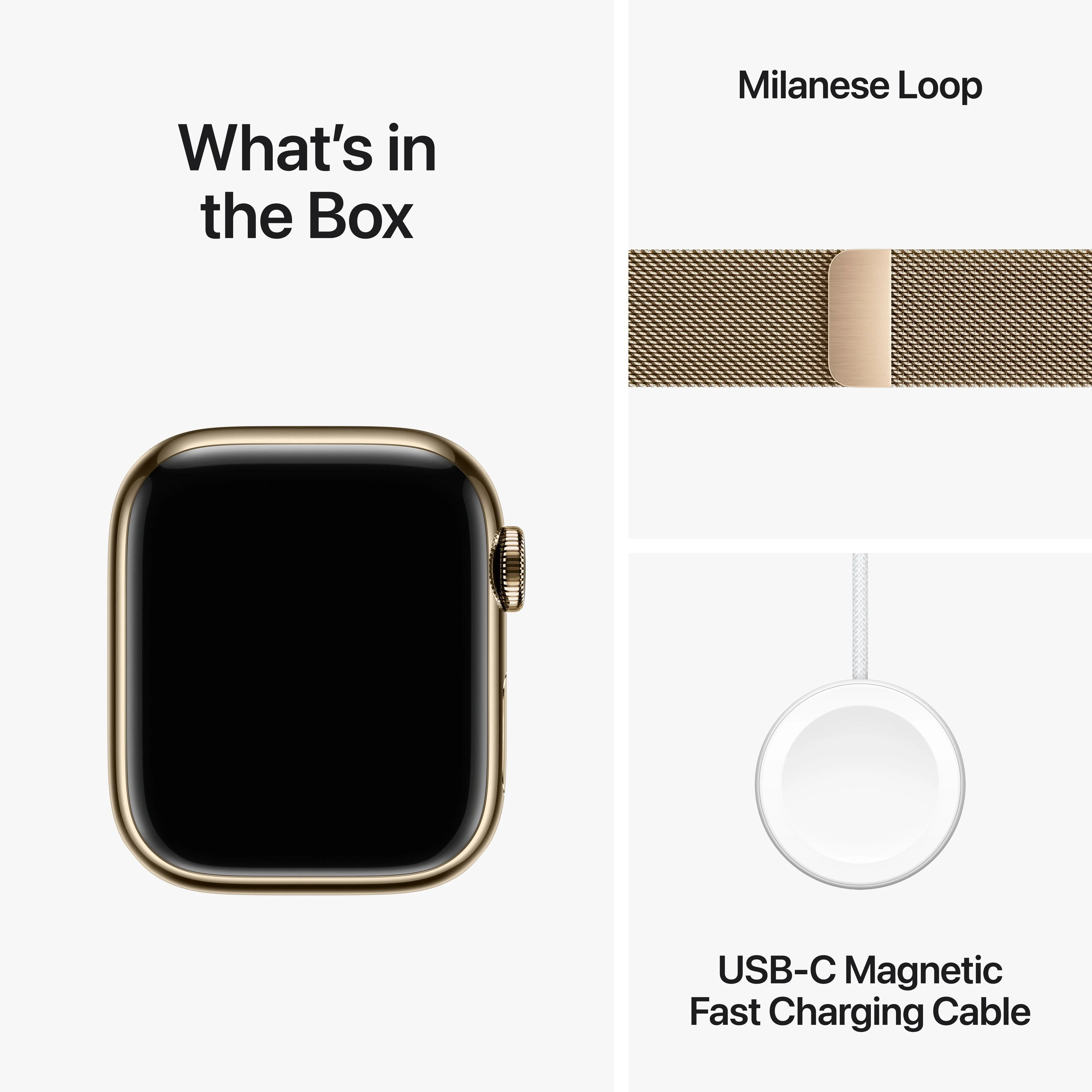 Apple Watch Series 9 GPS + Cellular 41mm Gold Stainless Steel Case with Gold Milanese Loop - Image 10