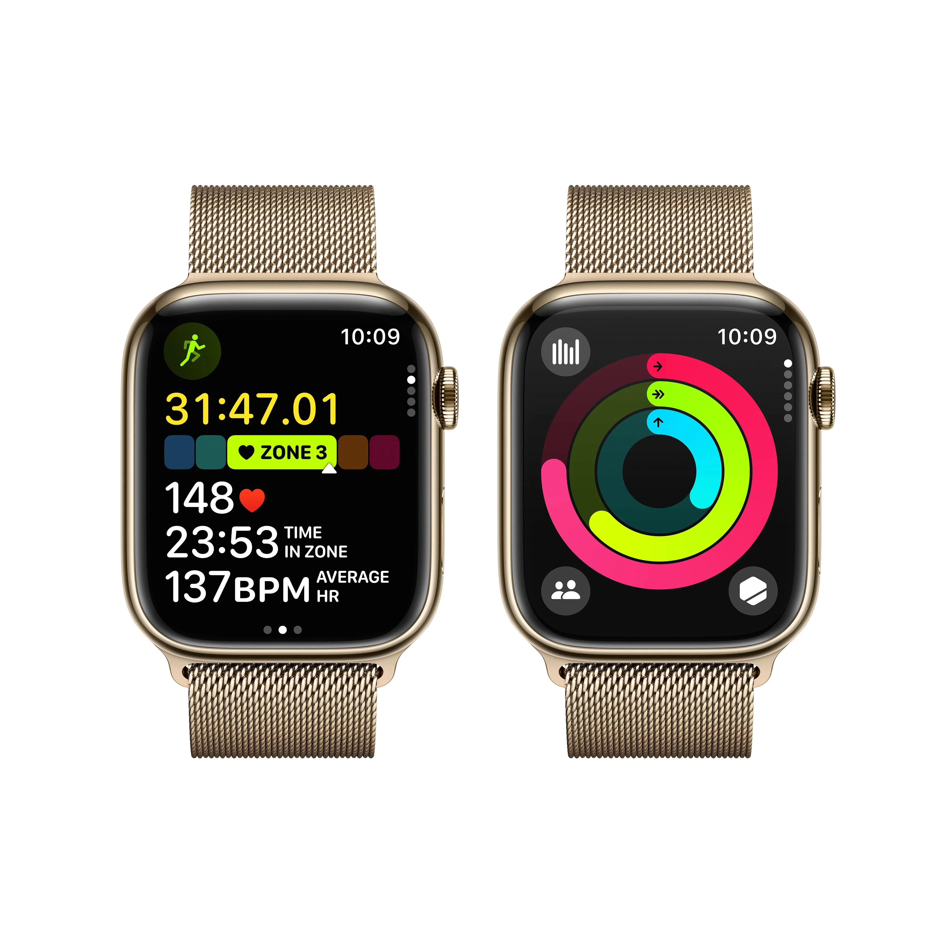 Apple Watch Series 9 GPS + Cellular 45mm Gold Stainless Steel Case with Gold Milanese Loop - Image 8