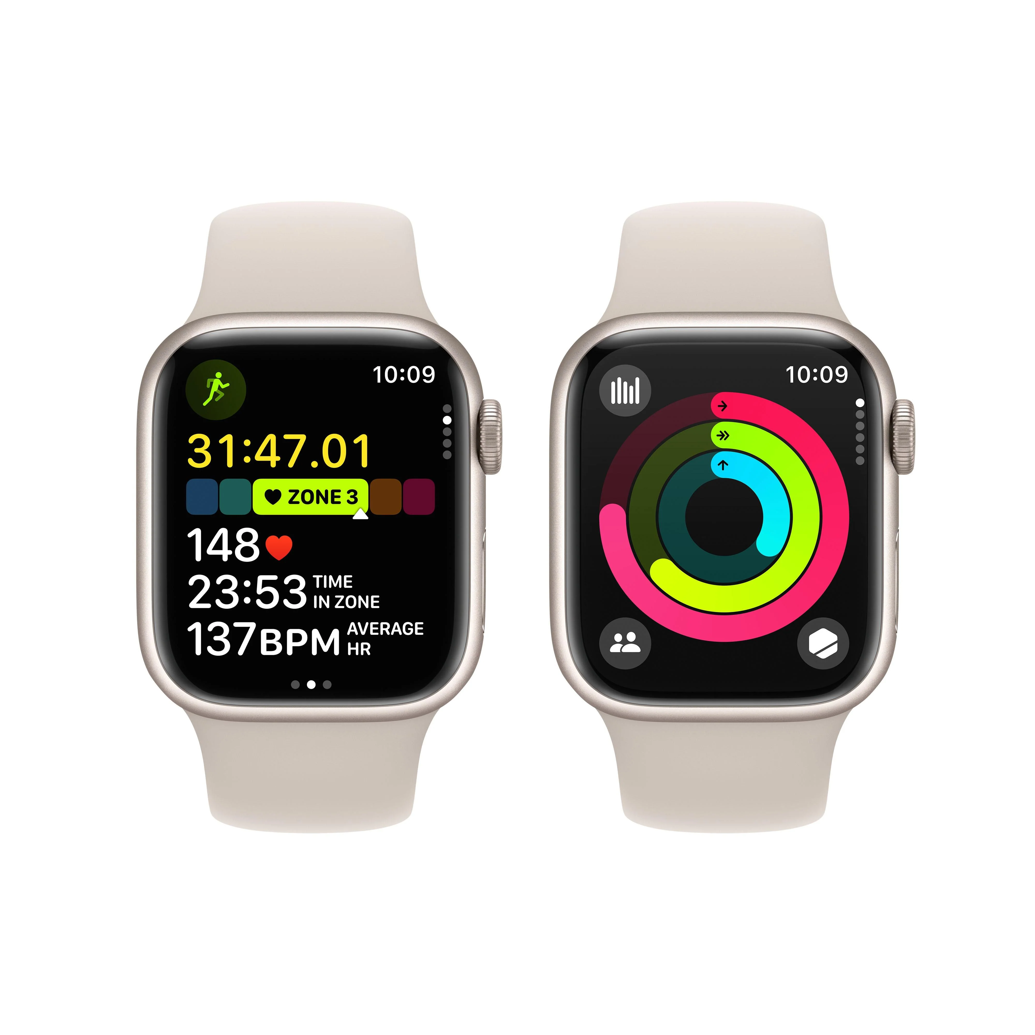 Apple Watch Series 9 GPS 41mm Starlight Aluminium Case with Starlight Sport Band - S/M - Image 8