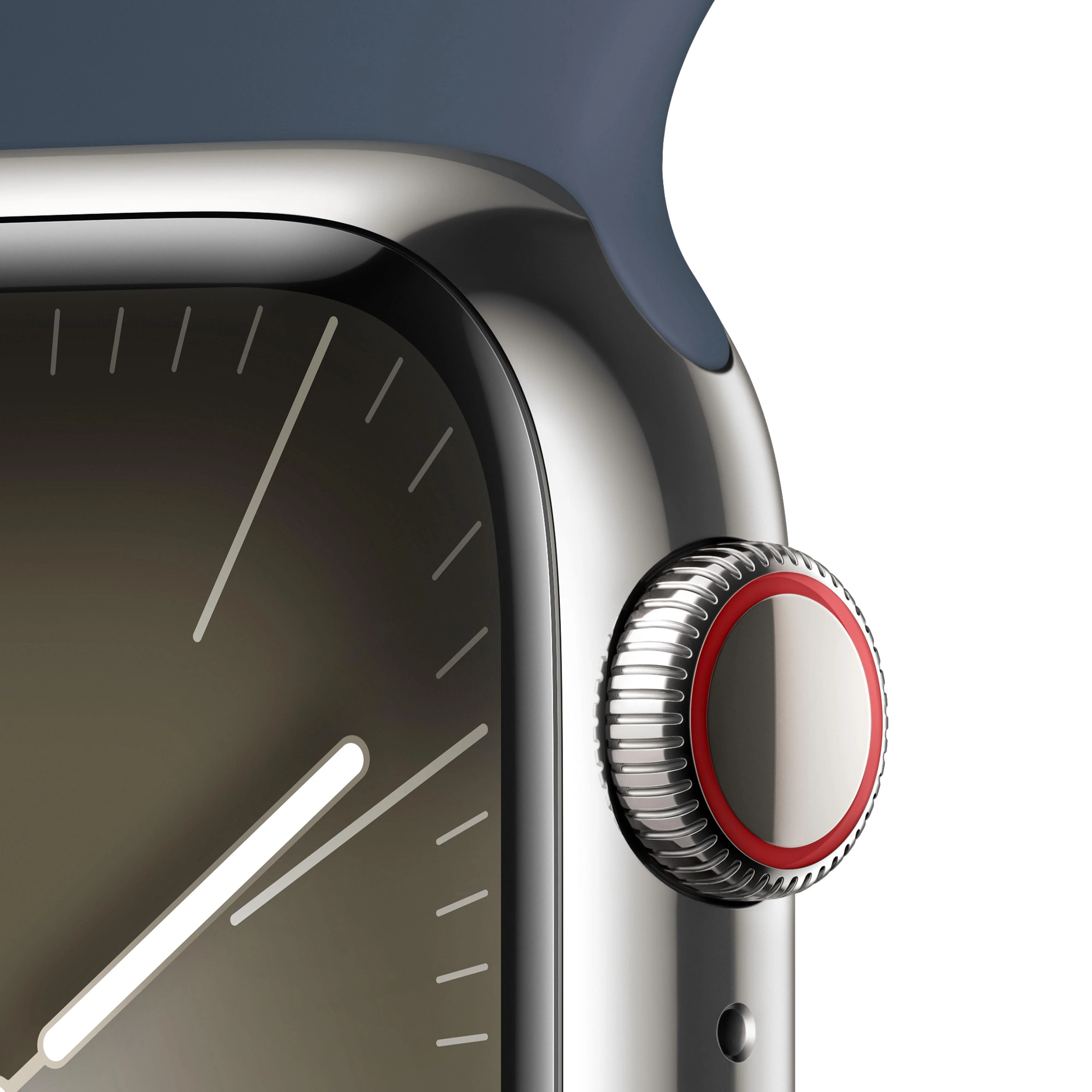 Apple Watch Series 9 GPS + Cellular 41mm Silver Stainless Steel Case with Storm Blue Sport Band - S/M - Image 3
