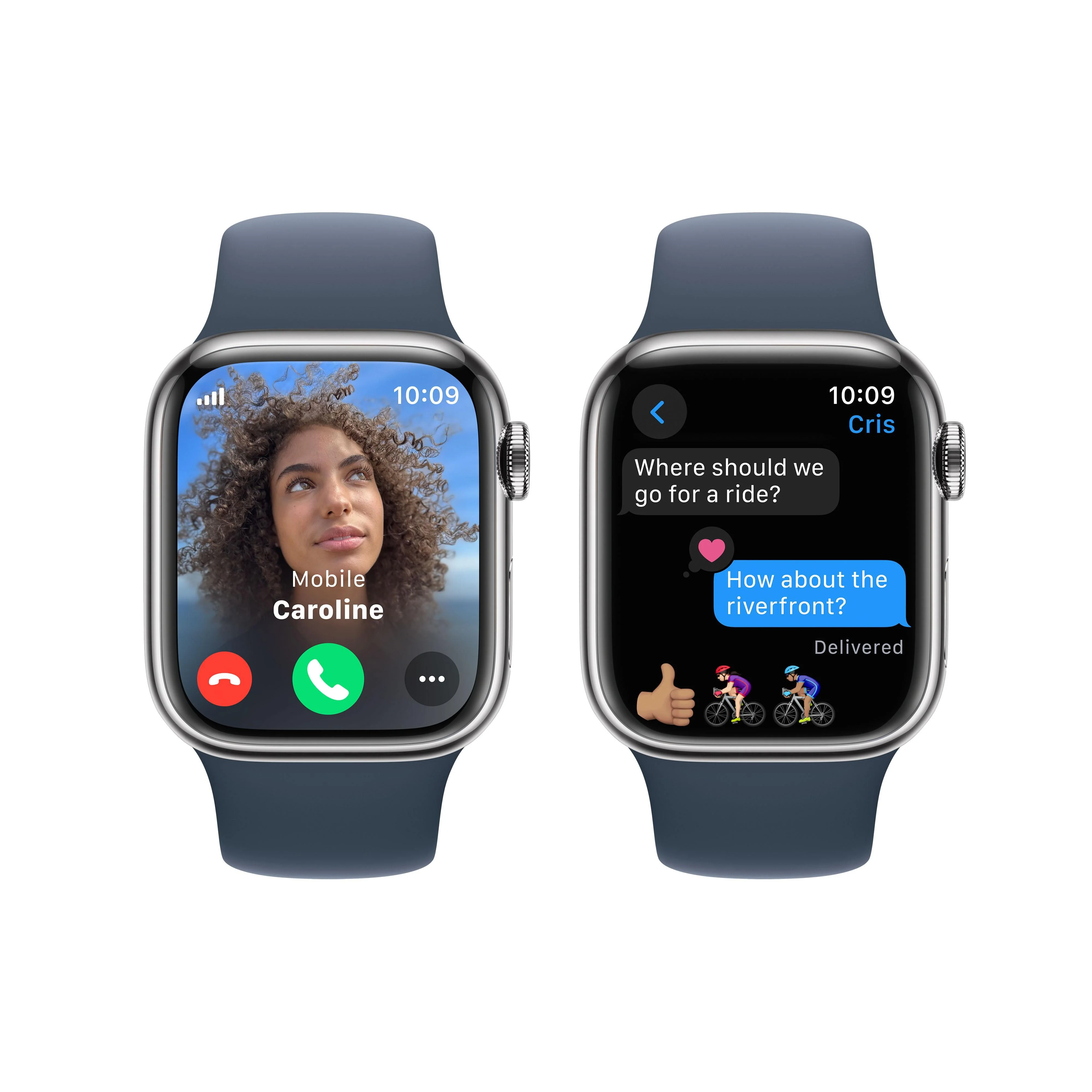 Apple Watch Series 9 GPS + Cellular 41mm Silver Stainless Steel Case with Storm Blue Sport Band - M/L - Image 6