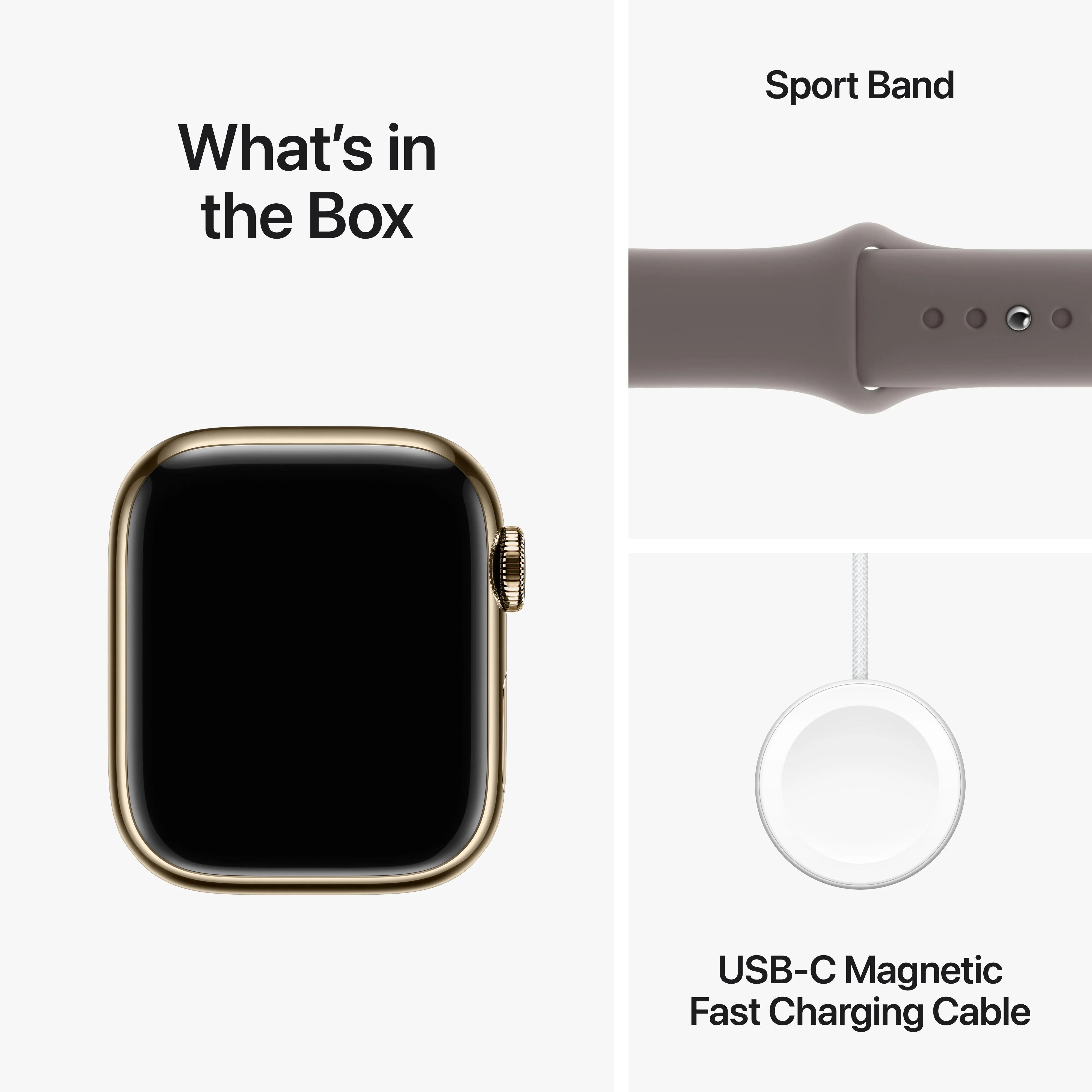 Apple Watch Series 9 GPS + Cellular 41mm Gold Stainless Steel Case with Clay Sport Band - S/M - Image 10