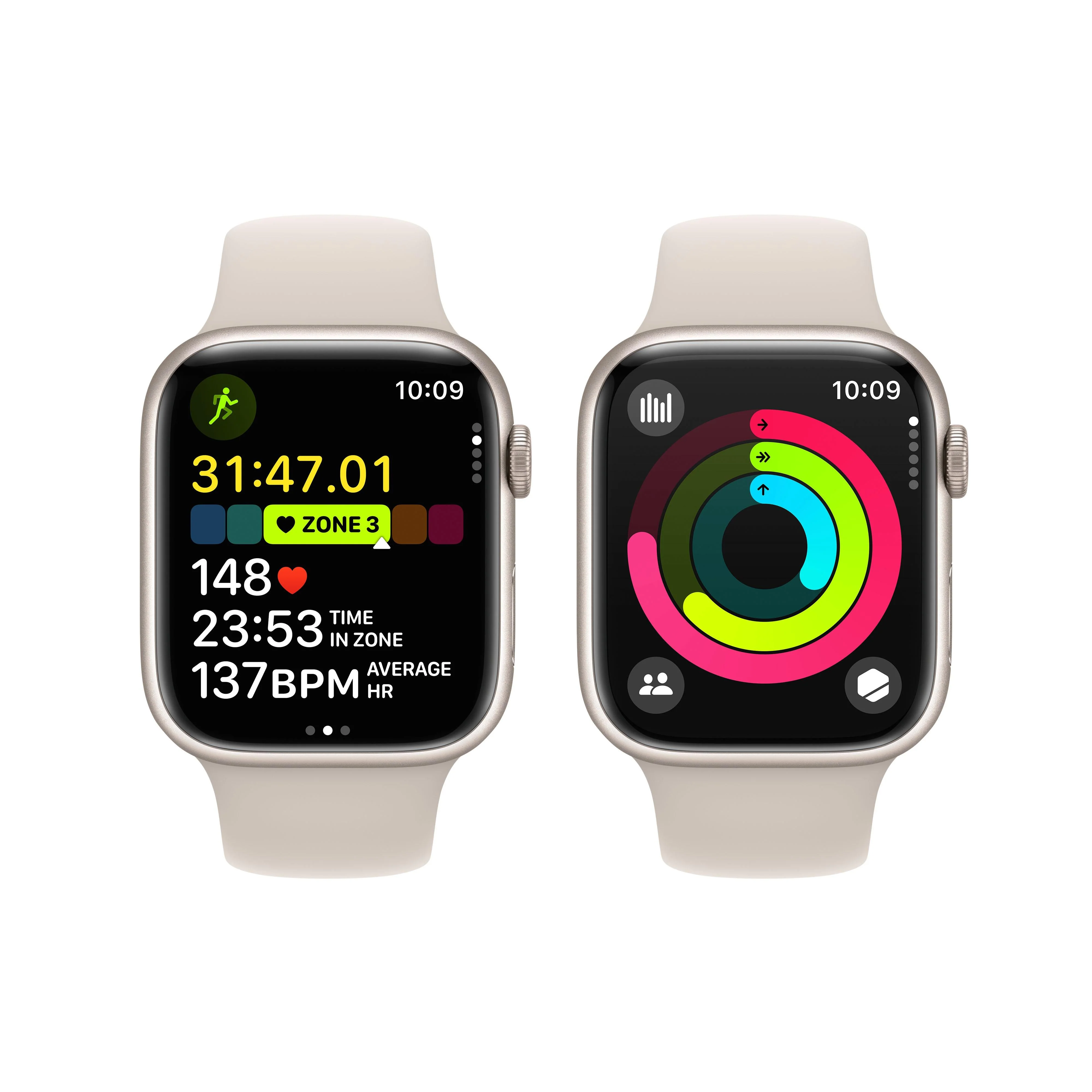 Apple Watch Series 9 GPS + Cellular 45mm Starlight Aluminium Case with Starlight Sport Band - S/M - Image 8