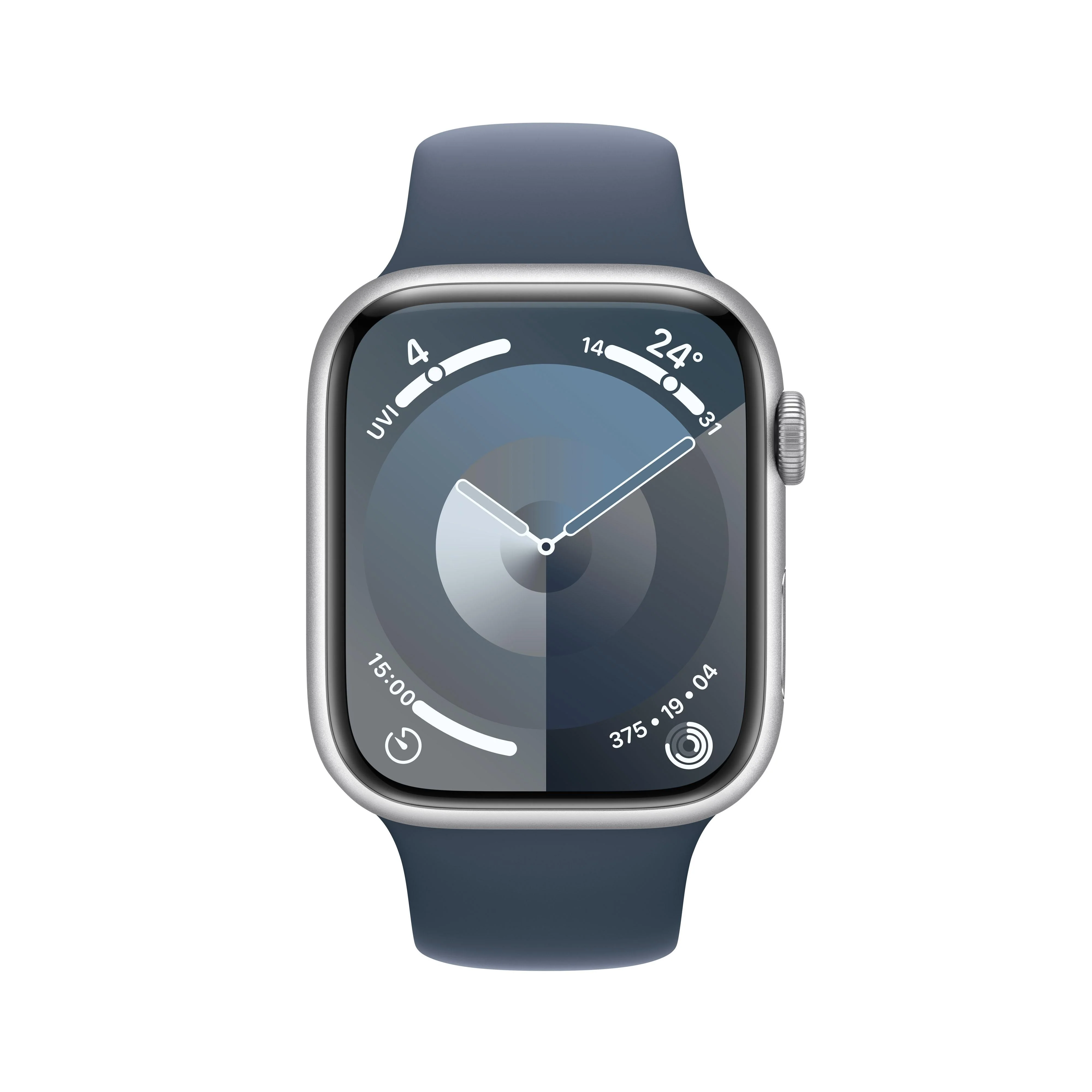 Apple Watch Series 9 GPS + Cellular 45mm Silver Aluminium Case with Storm Blue Sport Band - S/M - Image 2