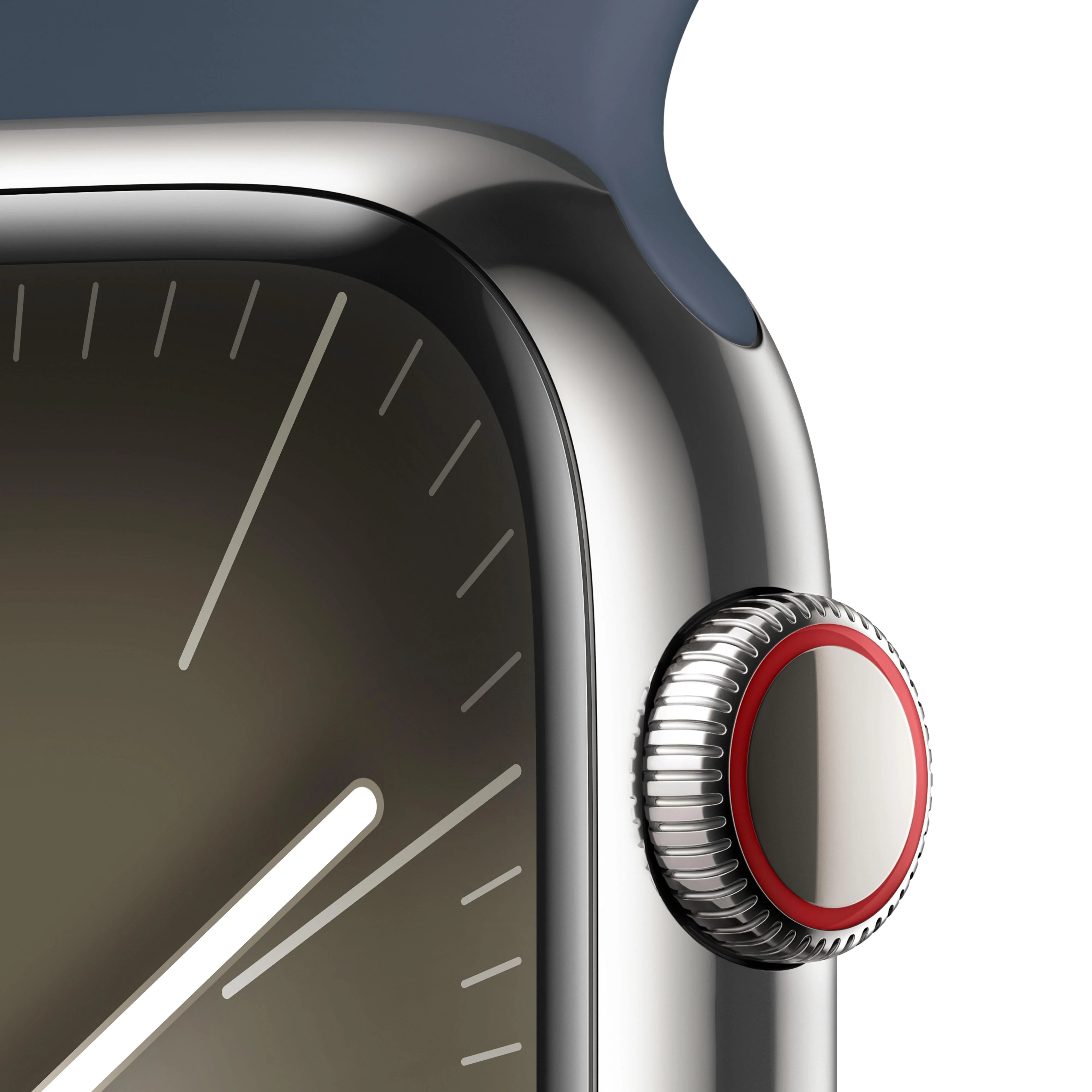 Apple Watch Series 9 GPS + Cellular 45mm Silver Stainless Steel Case with Storm Blue Sport Band - S/M - Image 3