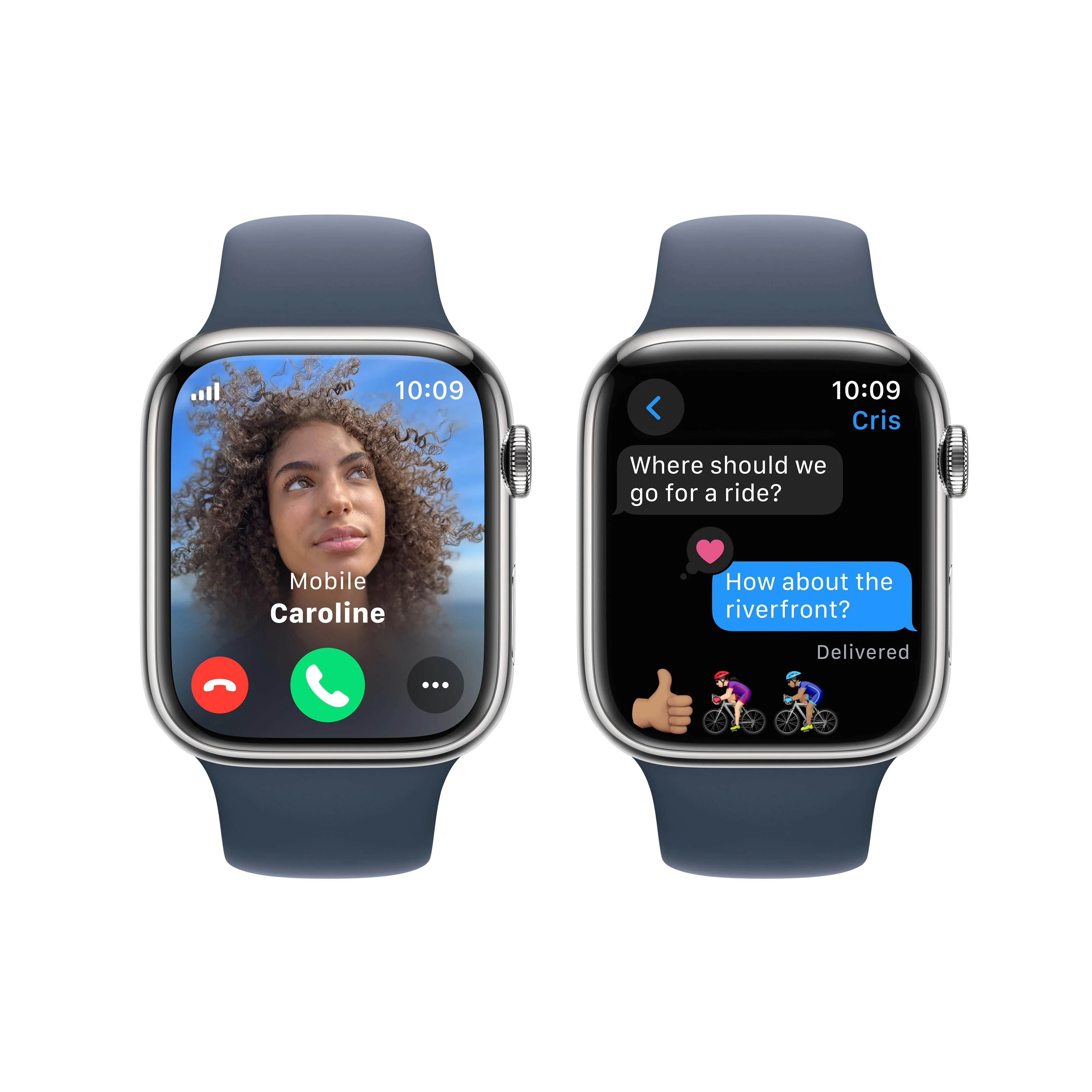 Apple Watch Series 9 GPS + Cellular 45mm Silver Stainless Steel Case with Storm Blue Sport Band - S/M - Image 6