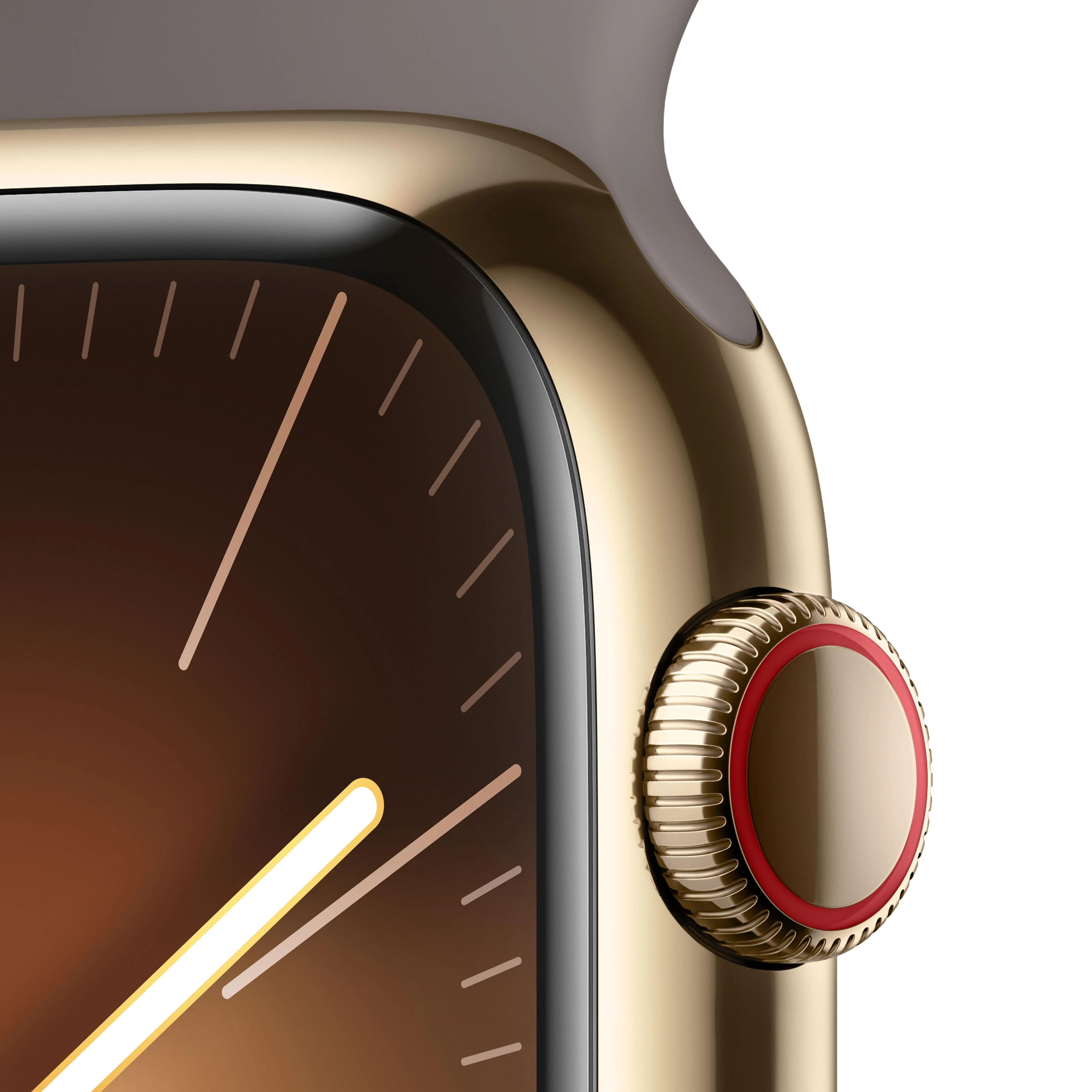 Apple Watch Series 9 GPS + Cellular 45mm Gold Stainless Steel Case with Clay Sport Band - S/M - Image 3