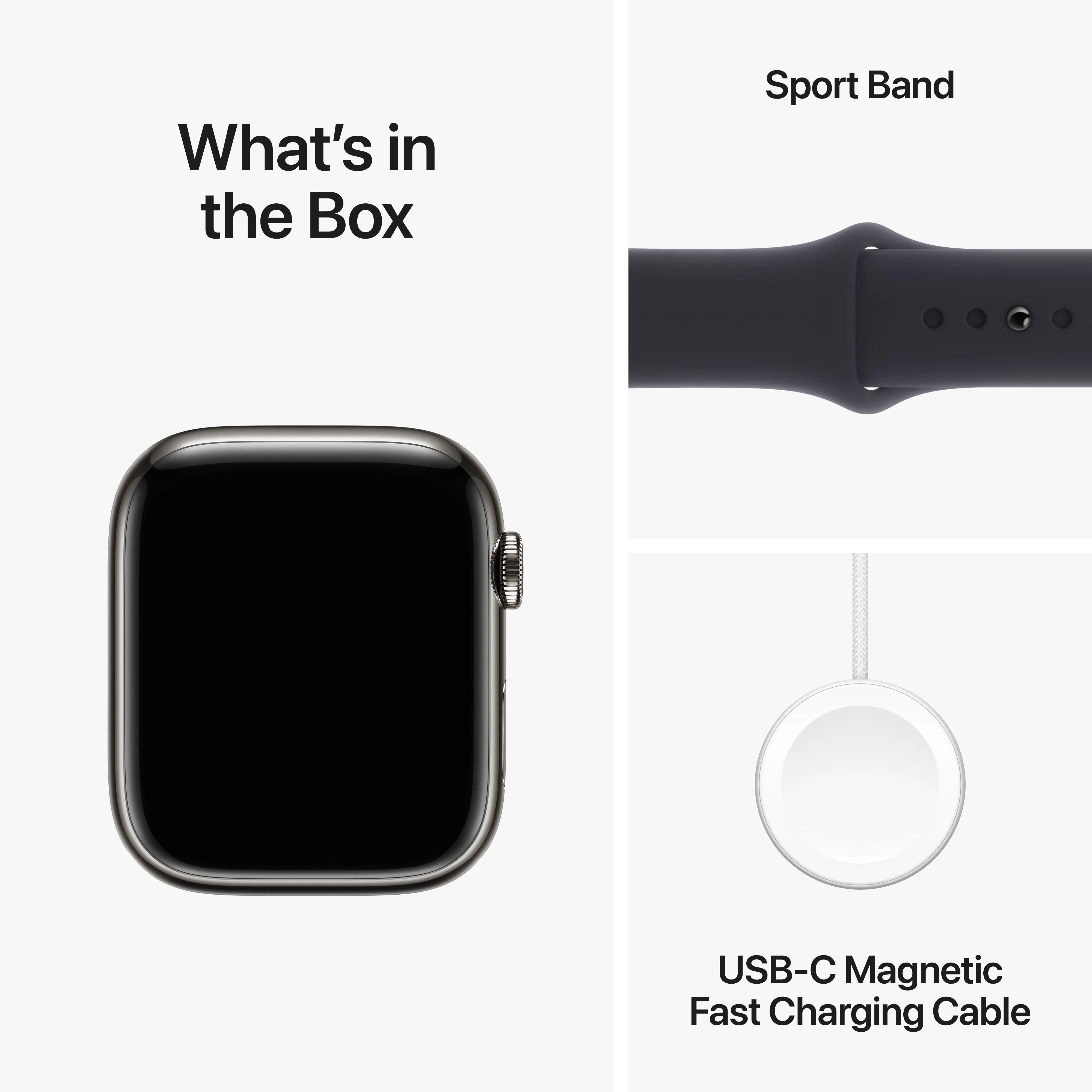 Apple Watch Series 9 GPS + Cellular 45mm Graphite Stainless Steel Case with Midnight Sport Band - S/M - Image 10
