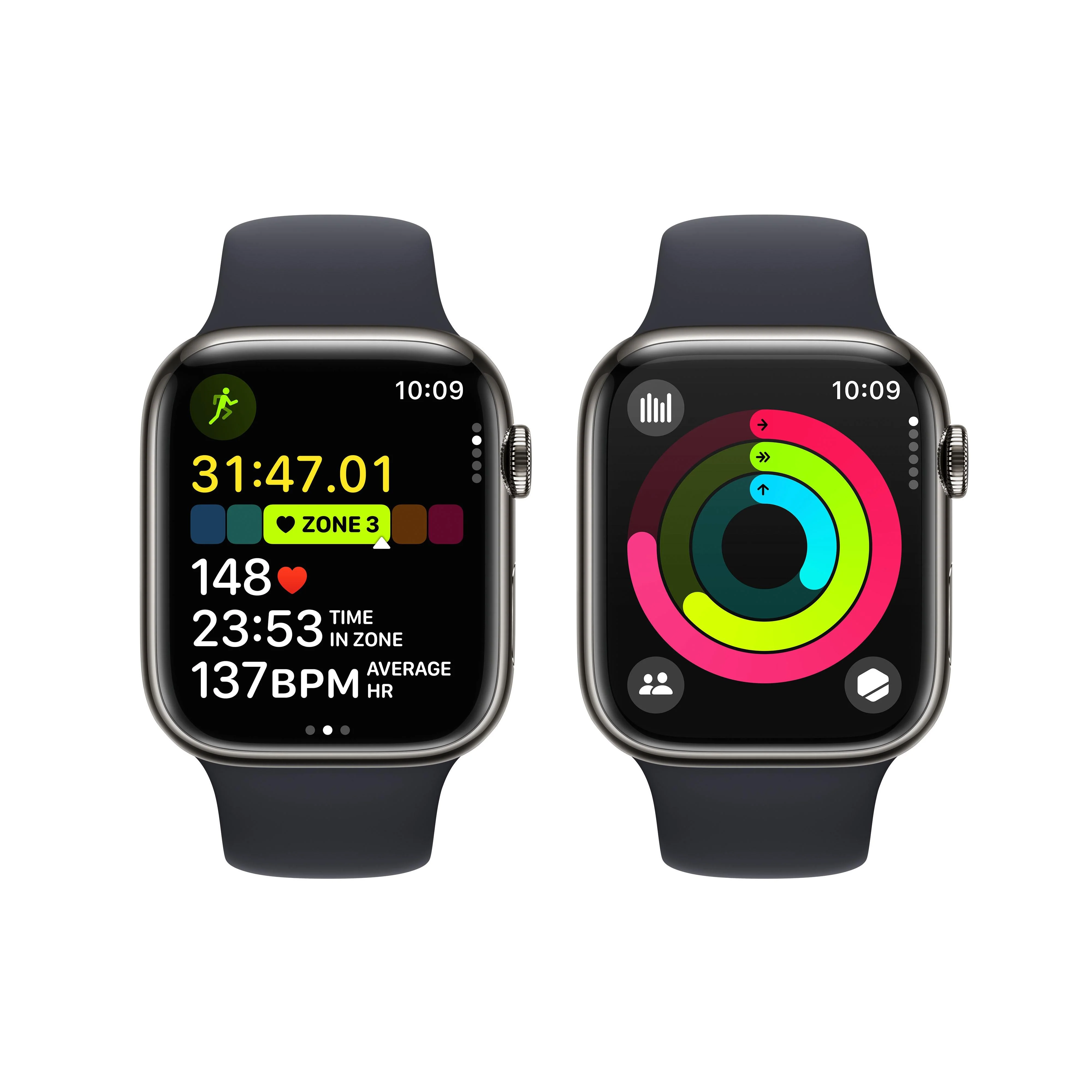 Apple Watch Series 9 GPS + Cellular 45mm Graphite Stainless Steel Case with Midnight Sport Band - S/M - Image 8