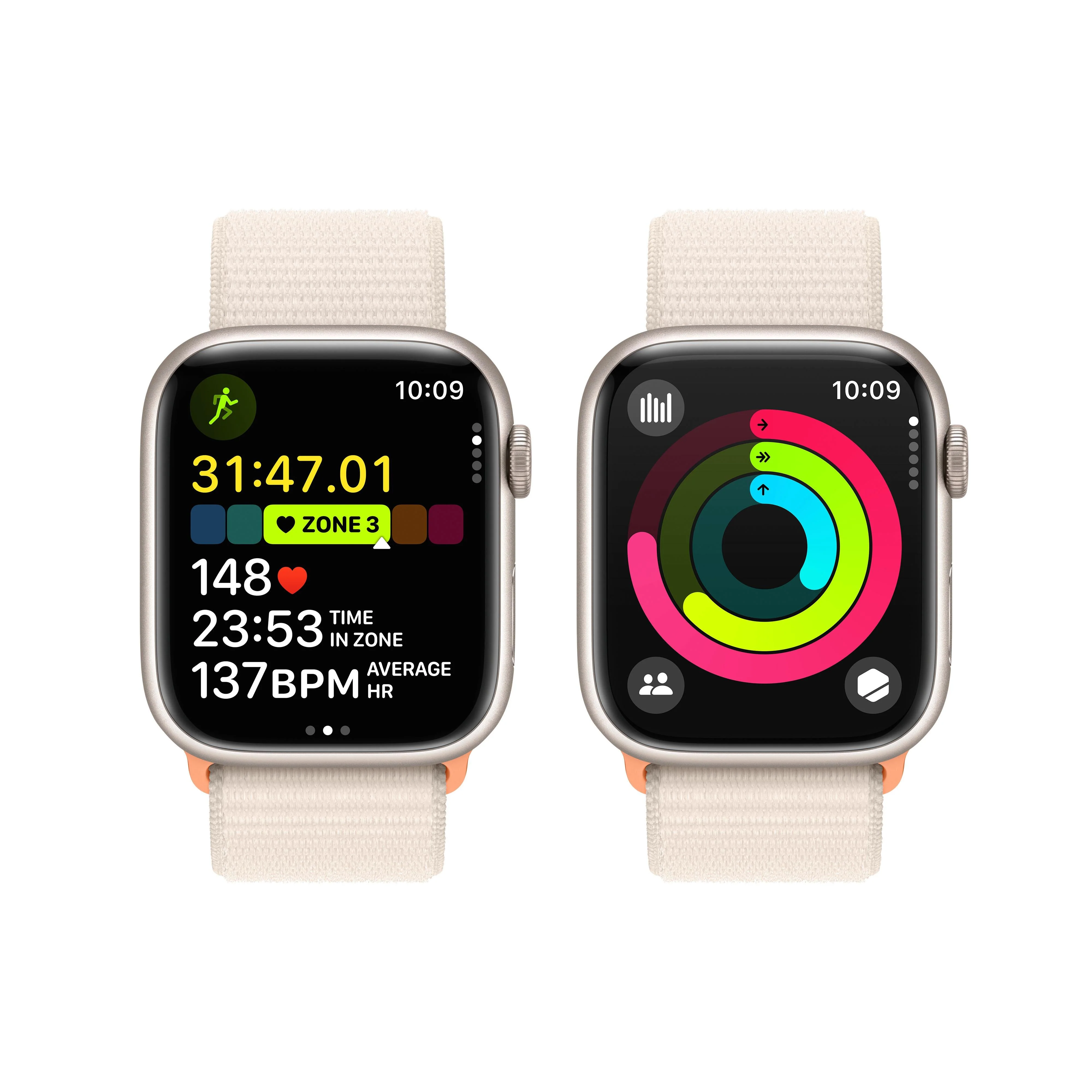 Apple Watch Series 9 GPS 45mm Starlight Aluminium Case with Starlight Sport Loop - Image 8