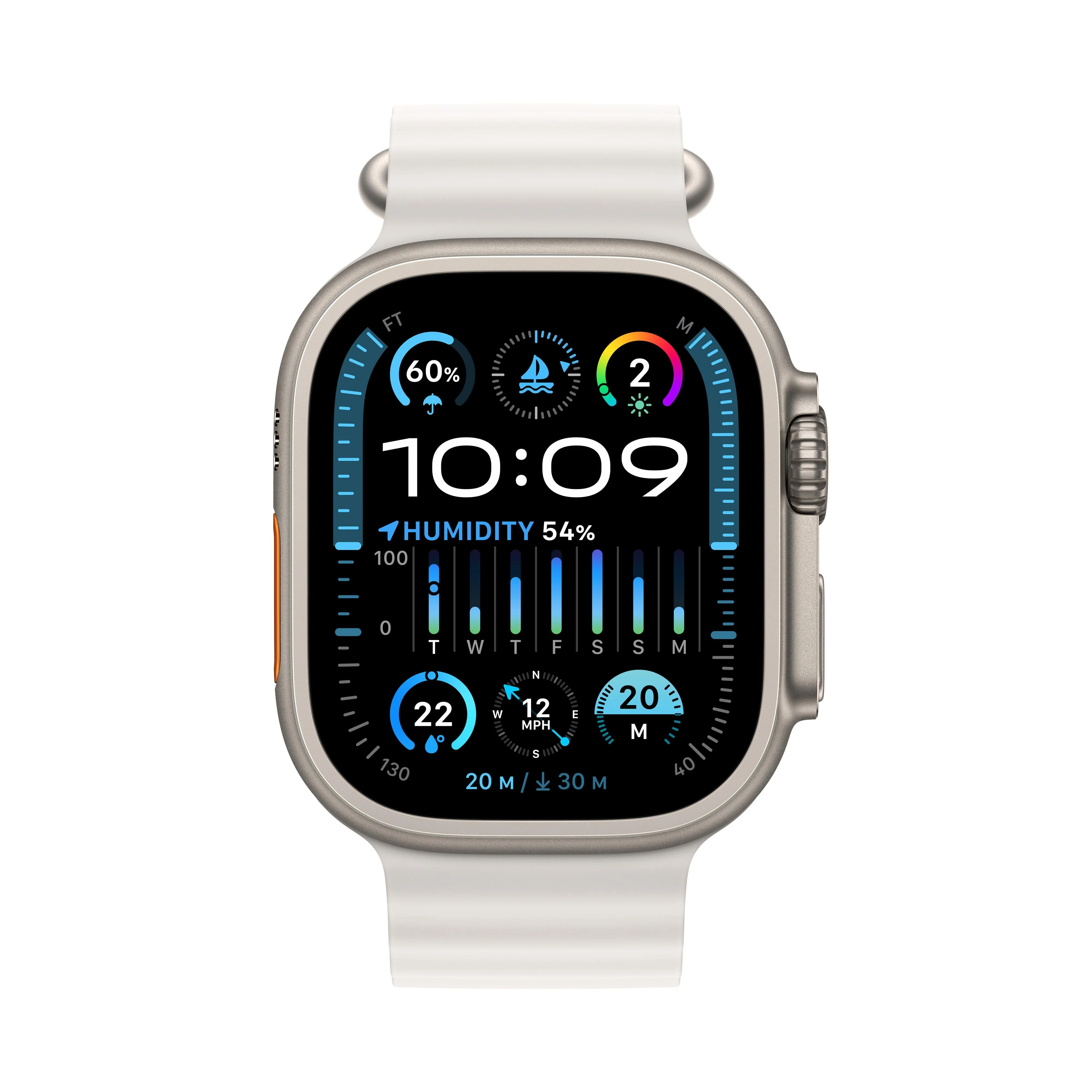 Apple Watch Ultra 2 GPS + Cellular 49mm Titanium Case with White Ocean Band - Image 2