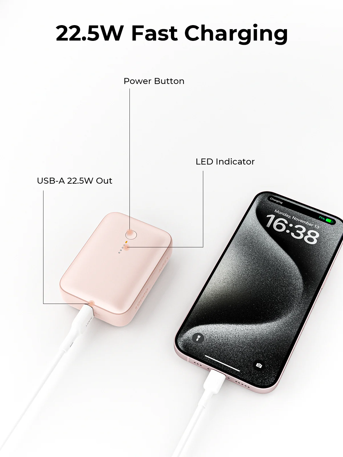 Aukey PB-Y55 22.5W Powerbank 10,000mAh (Pink) - Image 8
