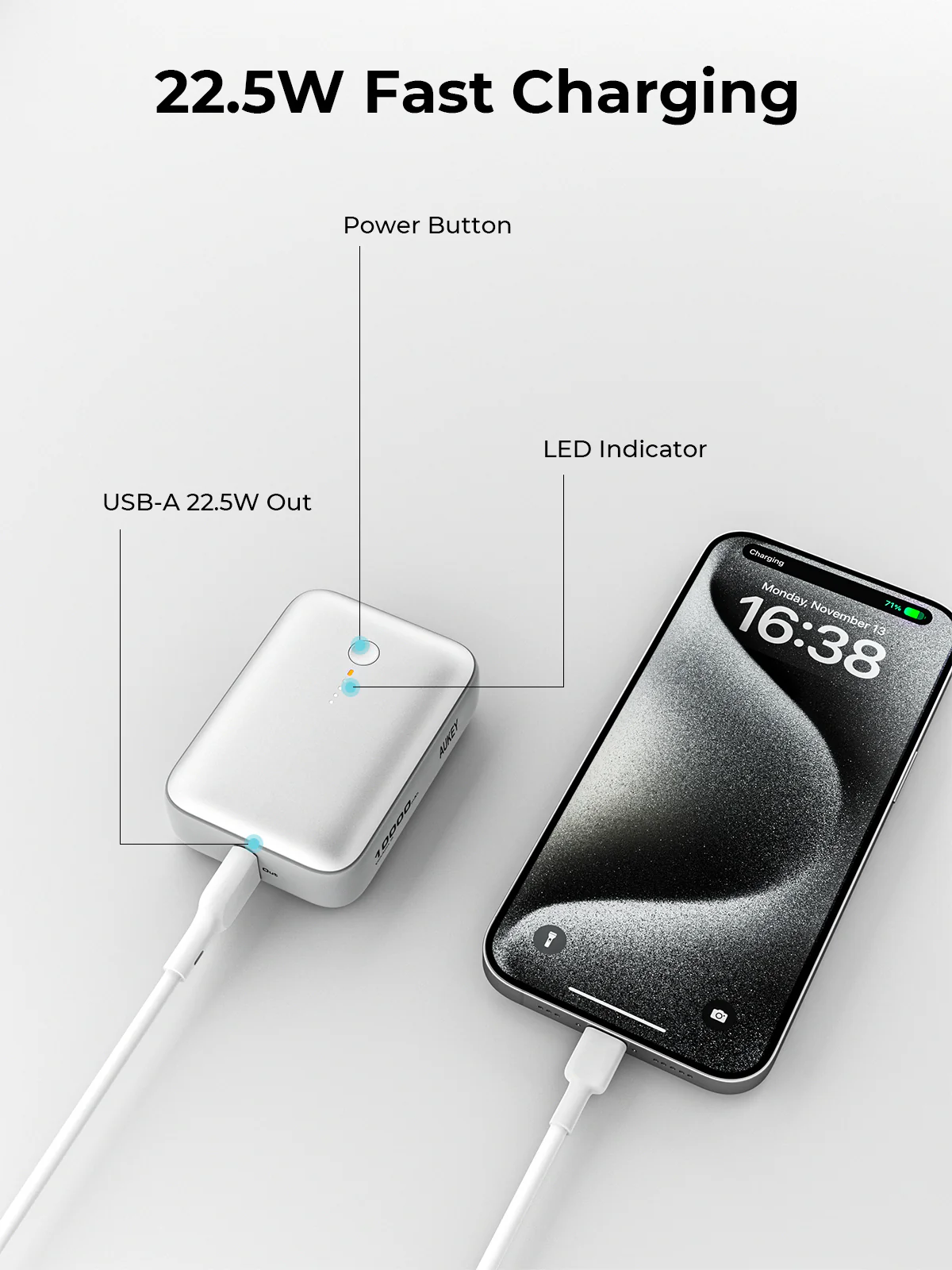 Aukey PB-Y55 22.5W Powerbank 10,000mAh (White) - Image 8
